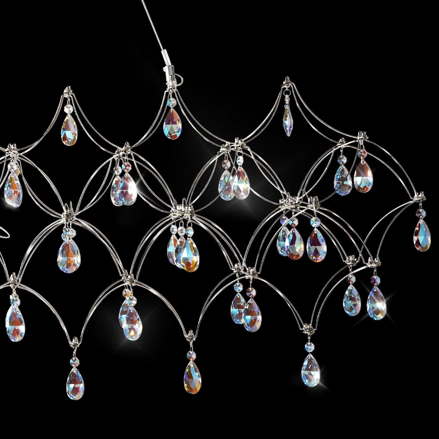 Large Silver Rectangle Crystal Chandelier 49.2" Modern Luxury Raindrop Light - Camilalamps - CA-B0FPM4W27R