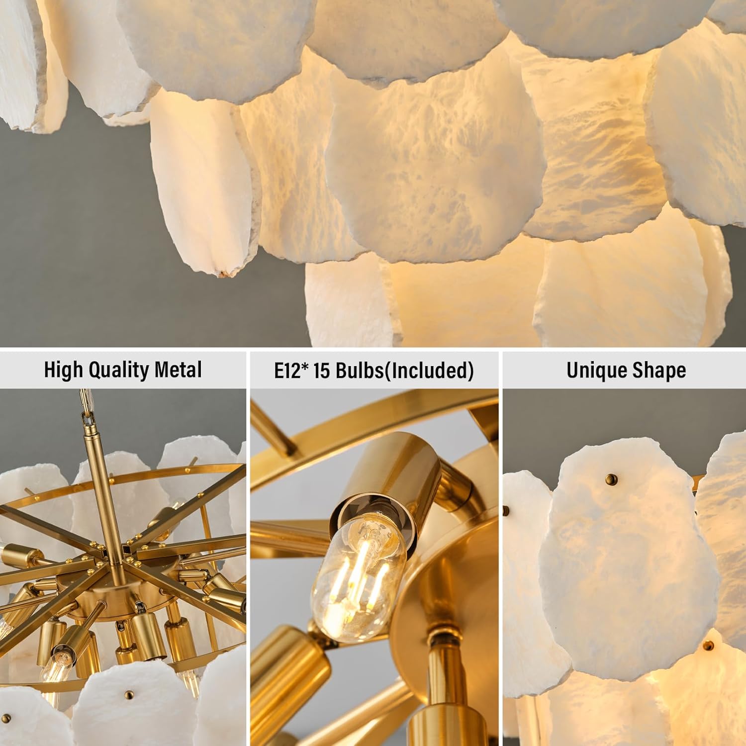 Luxury Alabaster Chandelier – 32" D, 15‑Bulb Natural Spanish Stone Light Fixture - Camilalamps - CA-B0FJG42QFJ
