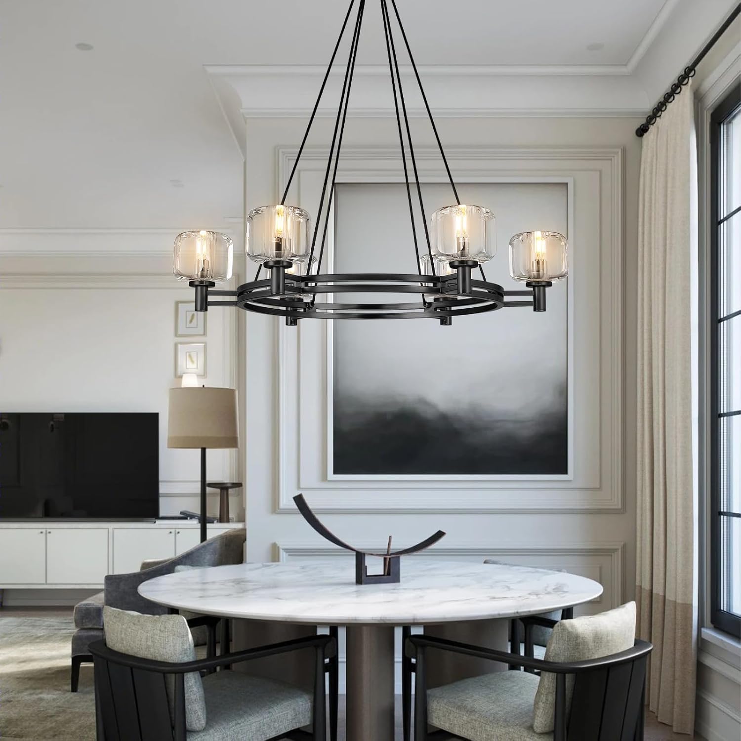 Black Round 36" K9 Crystal Chandelier with Adjustable Height - Camilalamps - CA-B0F28LX3LG