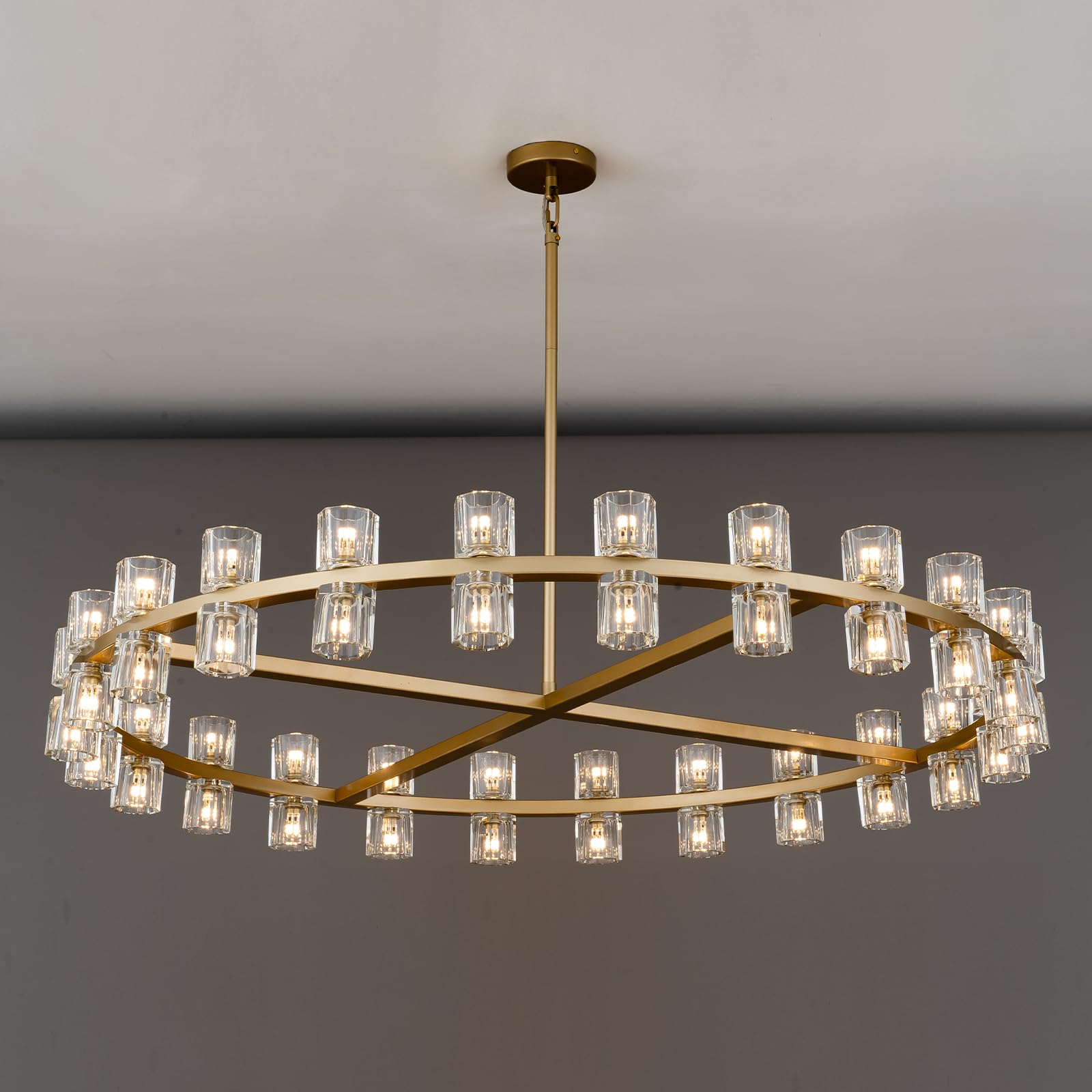 48 Inch Black Wagon Wheel Chandelier with Crystal Shade, 48 Lights, Modern Farmhouse Style, Ideal for Dining Room, Kitchen, Entryways - Camilalamps - B0DQ3P3R4H