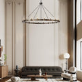 60 Inch Gold Chandelier, Wagon Wheel Chandelier with Glass Shade, 20 - Lights Large Round Modern Farmhouse High Ceiling Pendant Lighting Fixture for Dining Room, Living Room, Kitchen, Foyer - Camilalamps - B0CNRHR35D