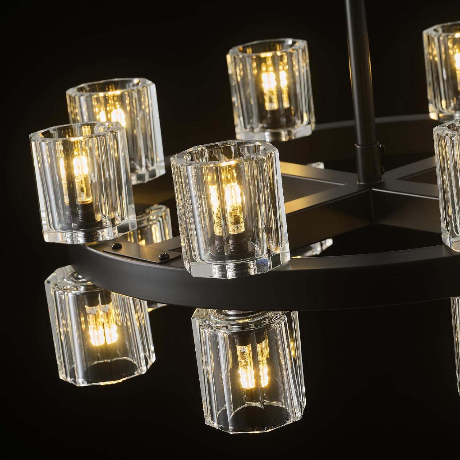 Black Wagon Wheel Chandelier 18" Modern Farmhouse 16‑Light K9 Fixture - Camilalamps - CA-B0FCM5WX1G