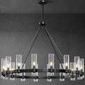 60 Inch Gold Chandelier, Wagon Wheel Chandelier with Glass Shade, 20 - Lights Large Round Modern Farmhouse High Ceiling Pendant Lighting Fixture for Dining Room, Living Room, Kitchen, Foyer - Camilalamps - B0CHYBSCP3