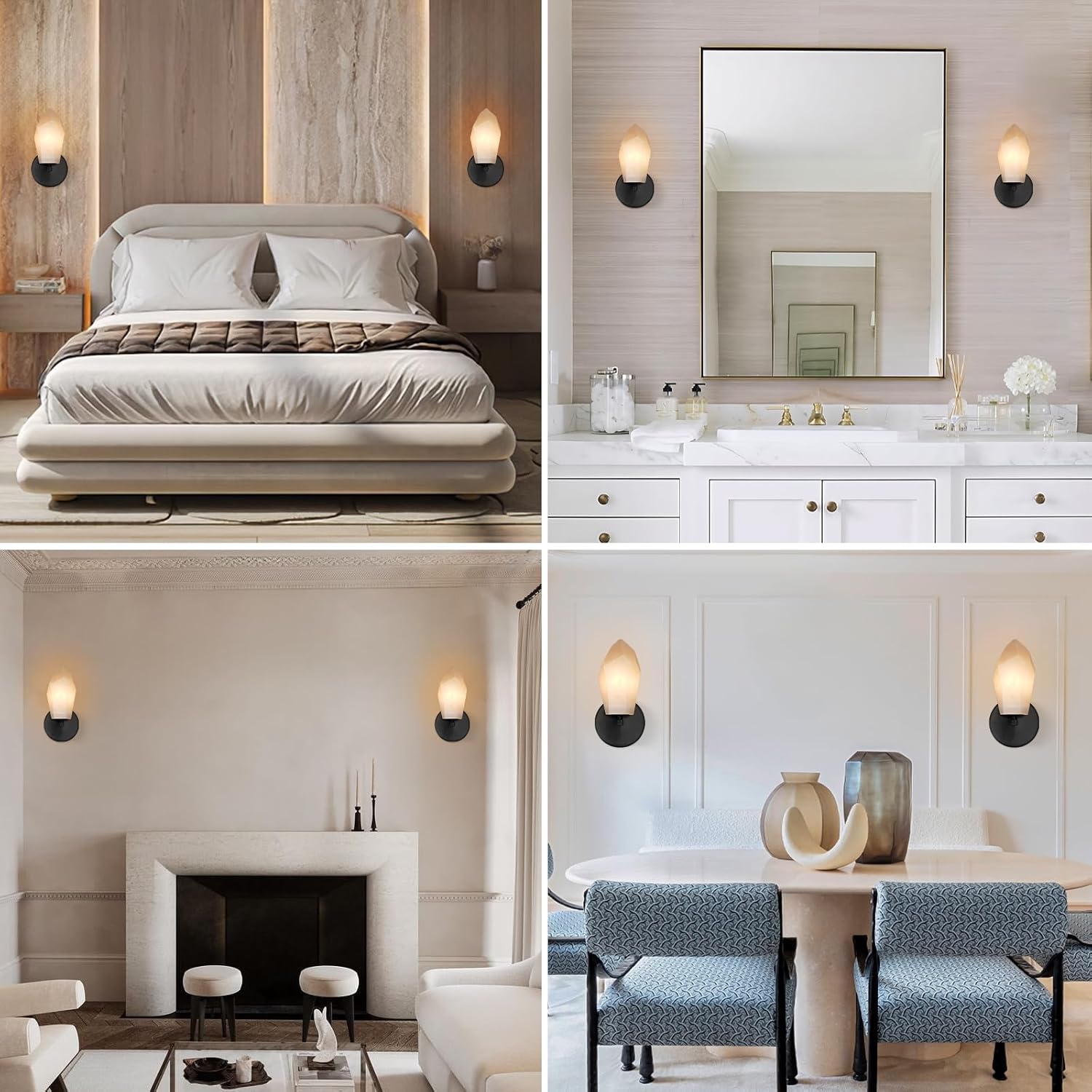 Elegant Black Alabaster Wall Sconce with Dimmable LED Light - Camilalamps - CA-B0FJRHJ1K9