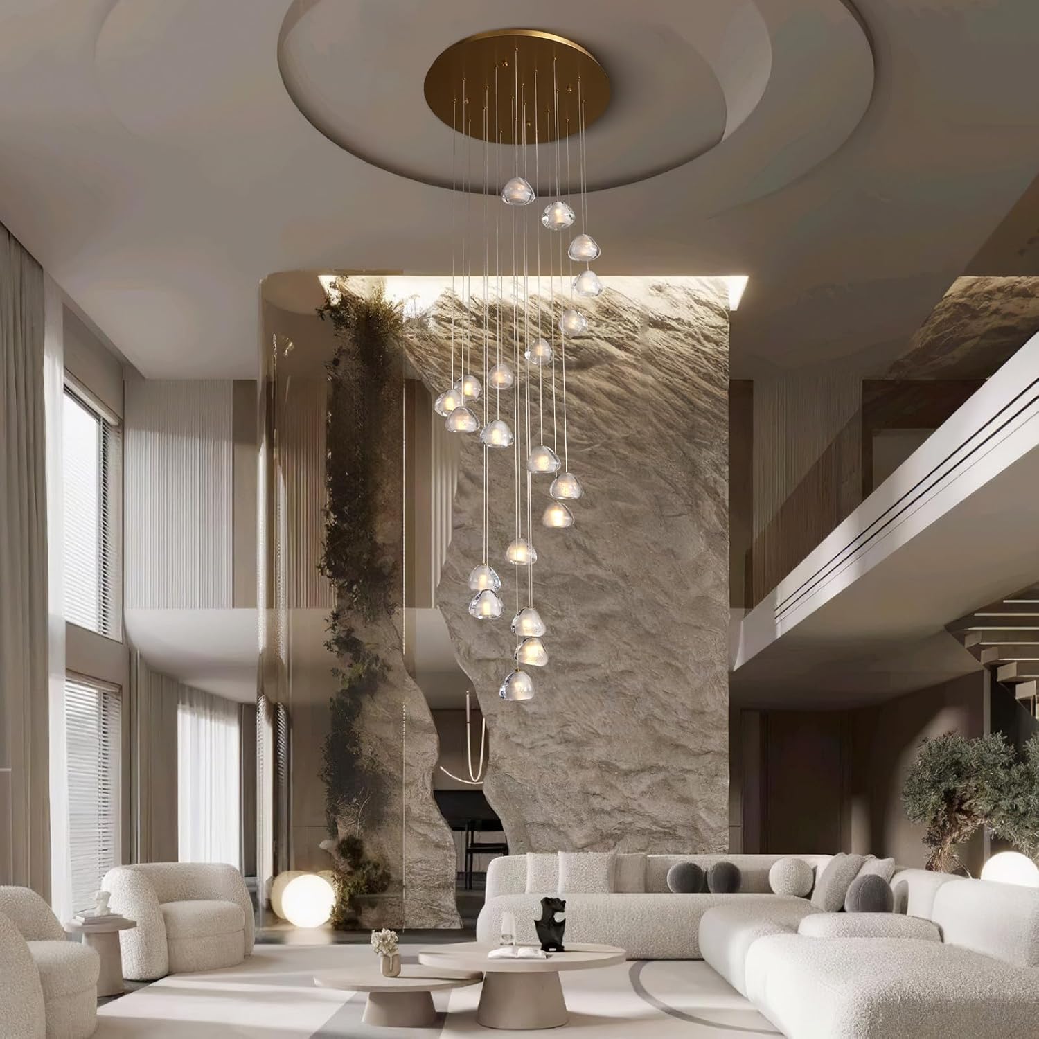 20 - Light Gold Crystal Staircase Chandelier with Adjustable Height - Camilalamps - CA-B0FMP2SYC6