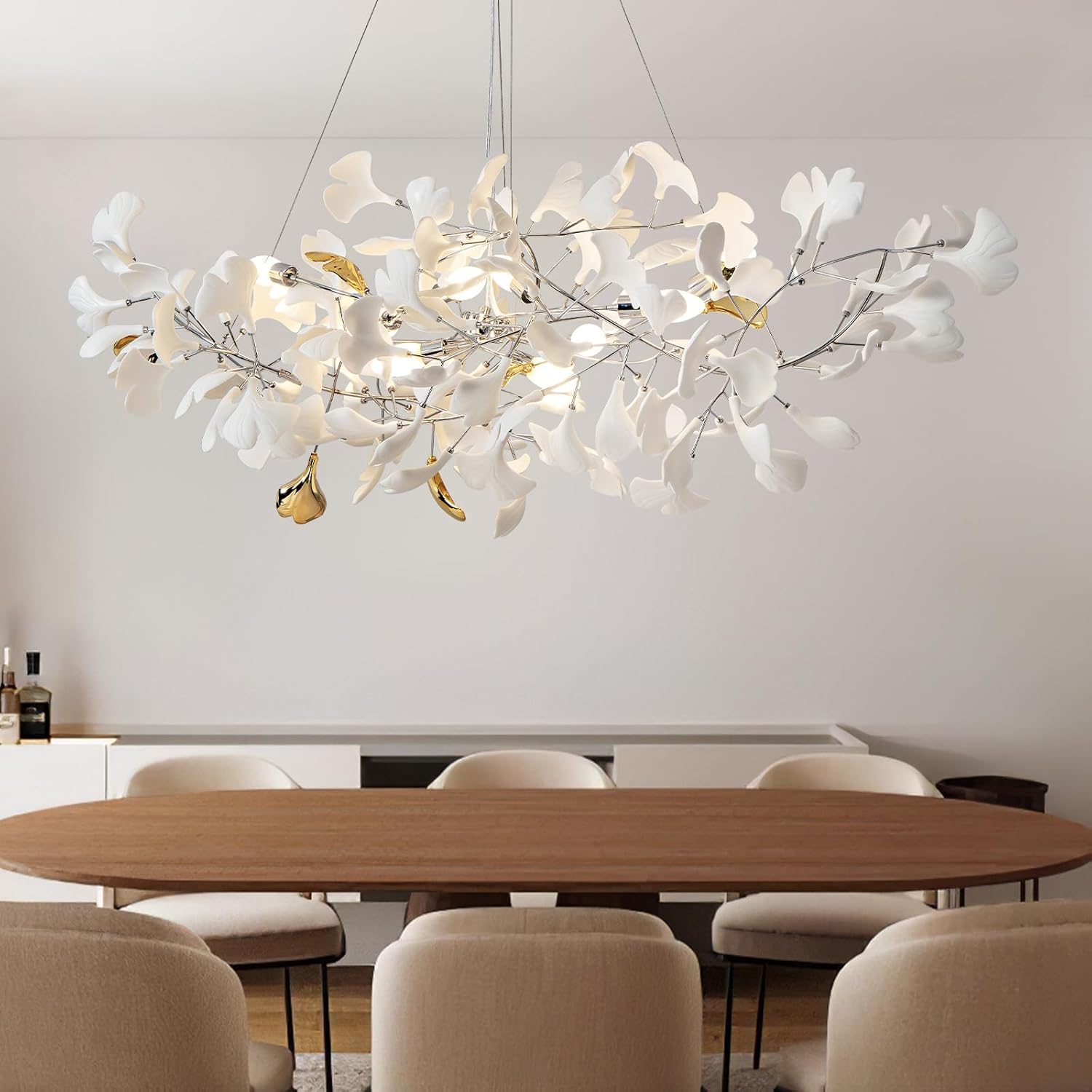 Silver Ginkgo Leaf Branch Chandelier – 59" Modern Brass Light - Camilalamps - CA-B0DLB3MJ51