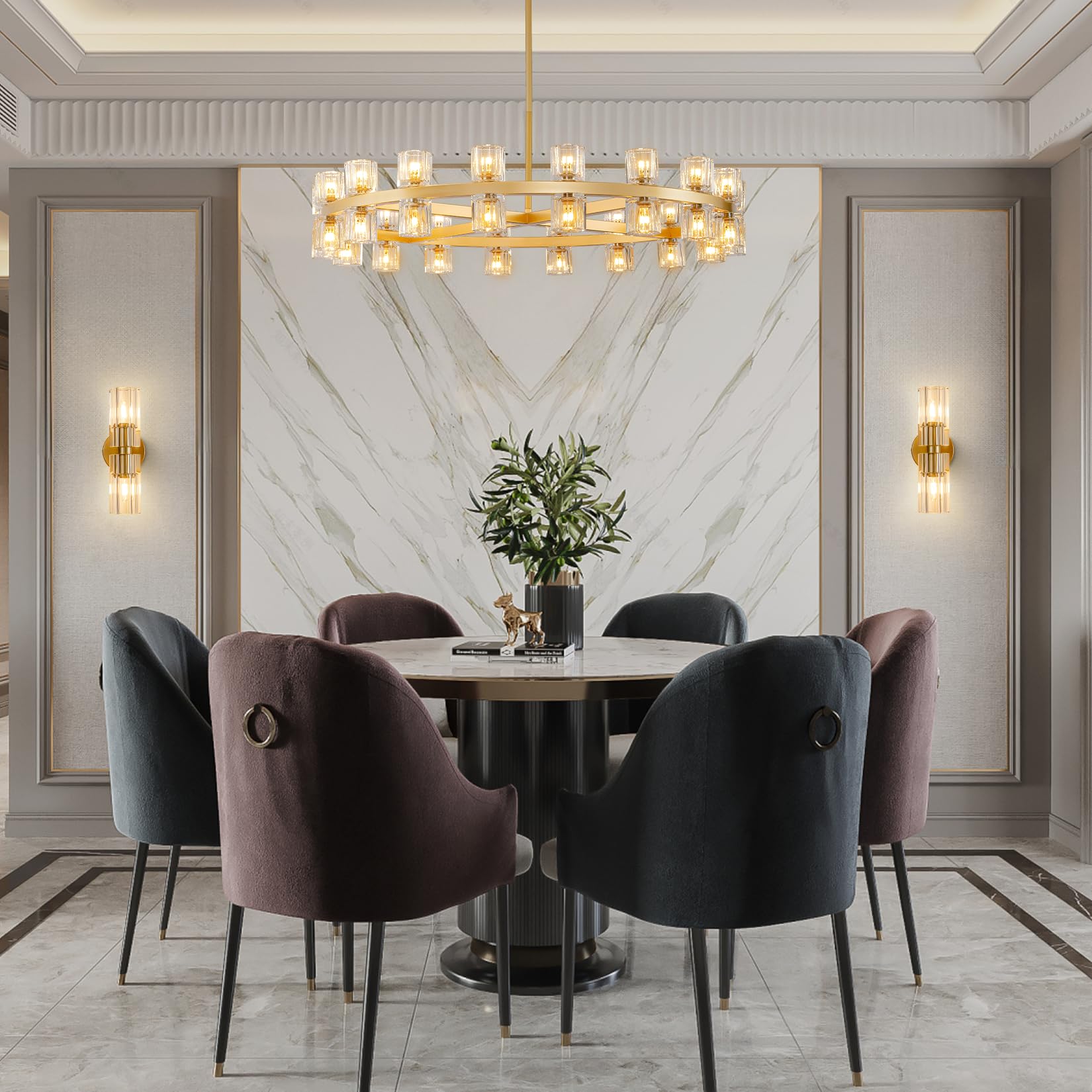48 Inch Black Wagon Wheel Chandelier with Crystal Shade, 48 Lights, Modern Farmhouse Style, Ideal for Dining Room, Kitchen, Entryways - Camilalamps - B0DPJY8R54