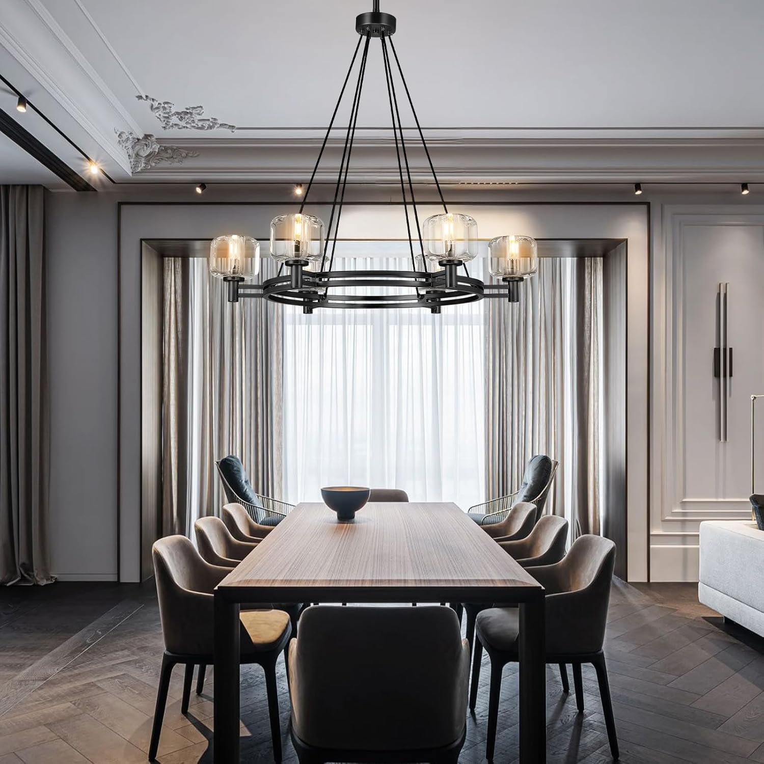 Black Round 36" K9 Crystal Chandelier with Adjustable Height - Camilalamps - CA-B0F28LX3LG