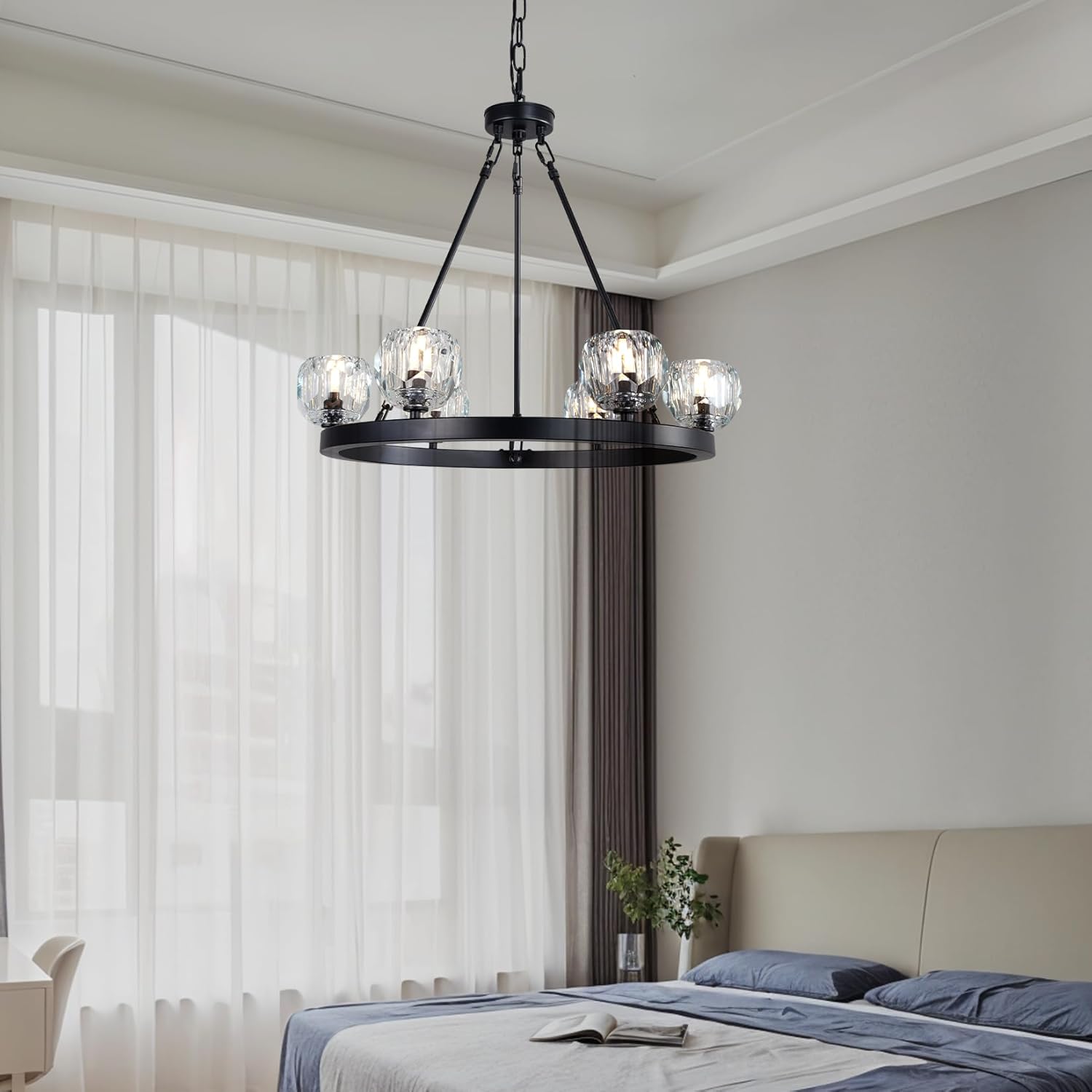 Black Wagon Wheel Crystal Chandelier 23 - Inch 6 - Light Farmhouse - Camilalamps - CA-B0F9KBWFBV