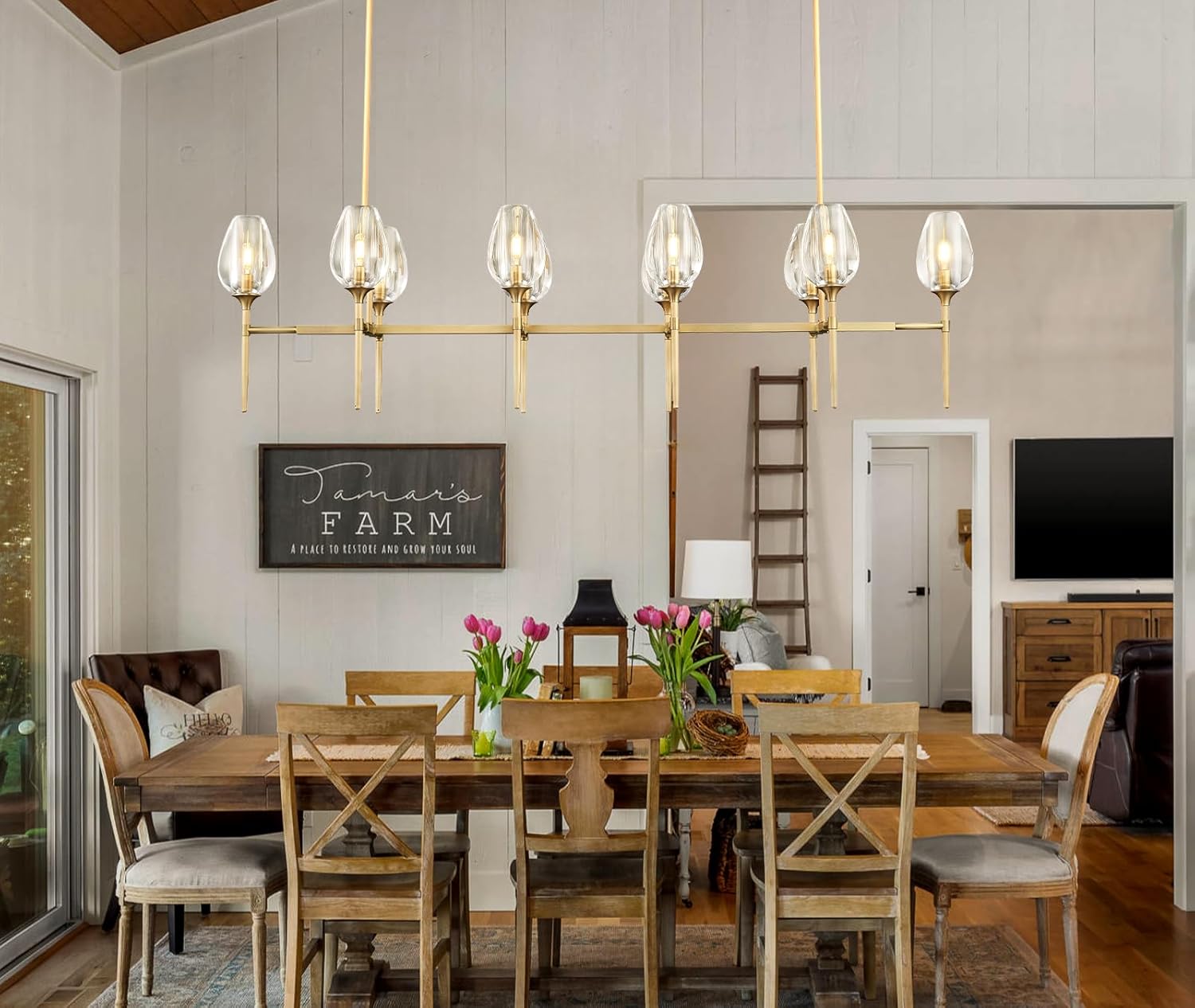 Modern Crystal Chandelier 10 Lights Brass 65in Gold Rectangle K9 Pendant Light - Camilalamps - CA-B0DNYR2879