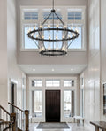 60 Inch Gold Chandelier, Wagon Wheel Chandelier with Glass Shade, 20 - Lights Large Round Modern Farmhouse High Ceiling Pendant Lighting Fixture for Dining Room, Living Room, Kitchen, Foyer - Camilalamps - B0CNRHR35D