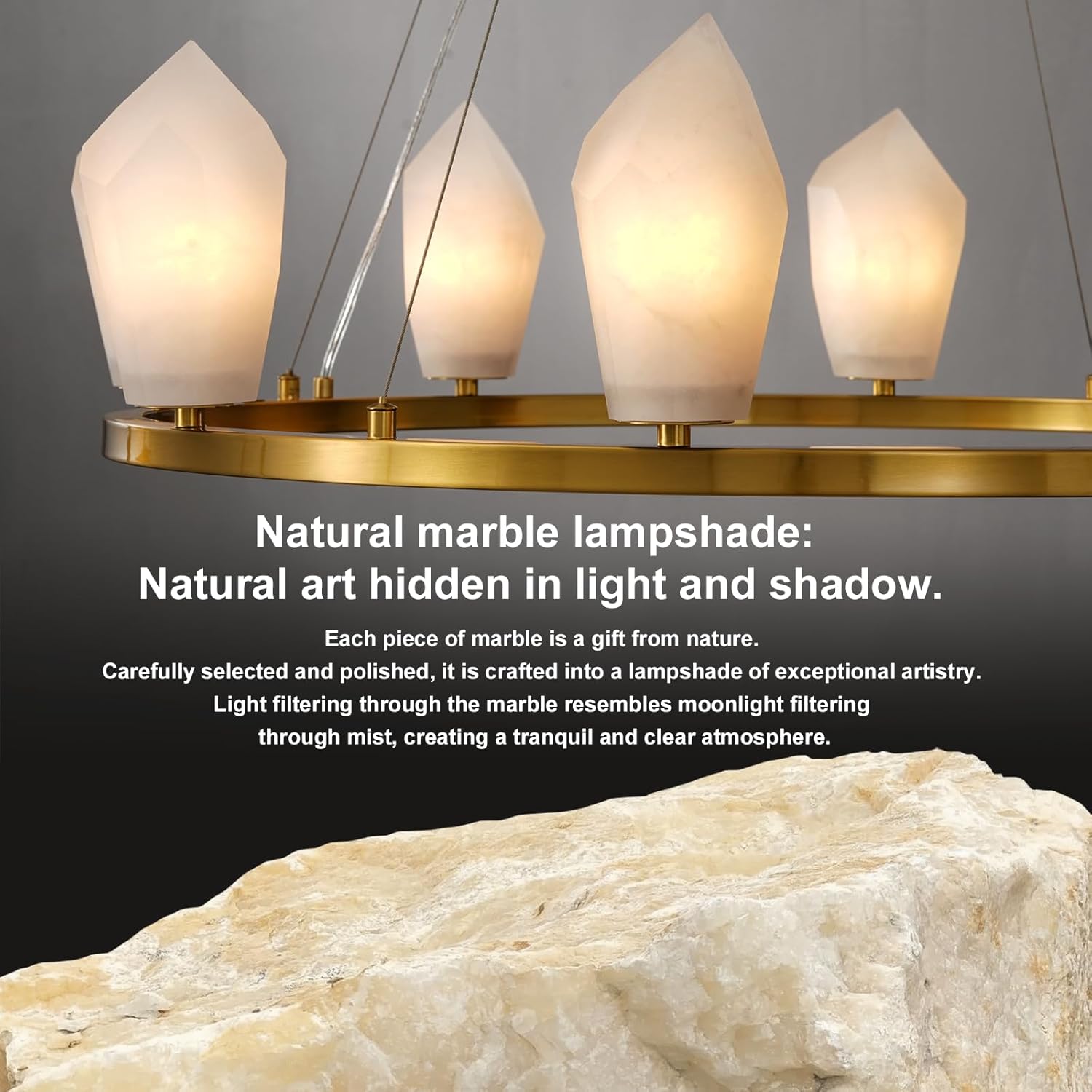 Alabaster 31.5" 8 - Light Round Gold Chandelier with Adjustable Height - Camilalamps - CA-B0FPM48MDF