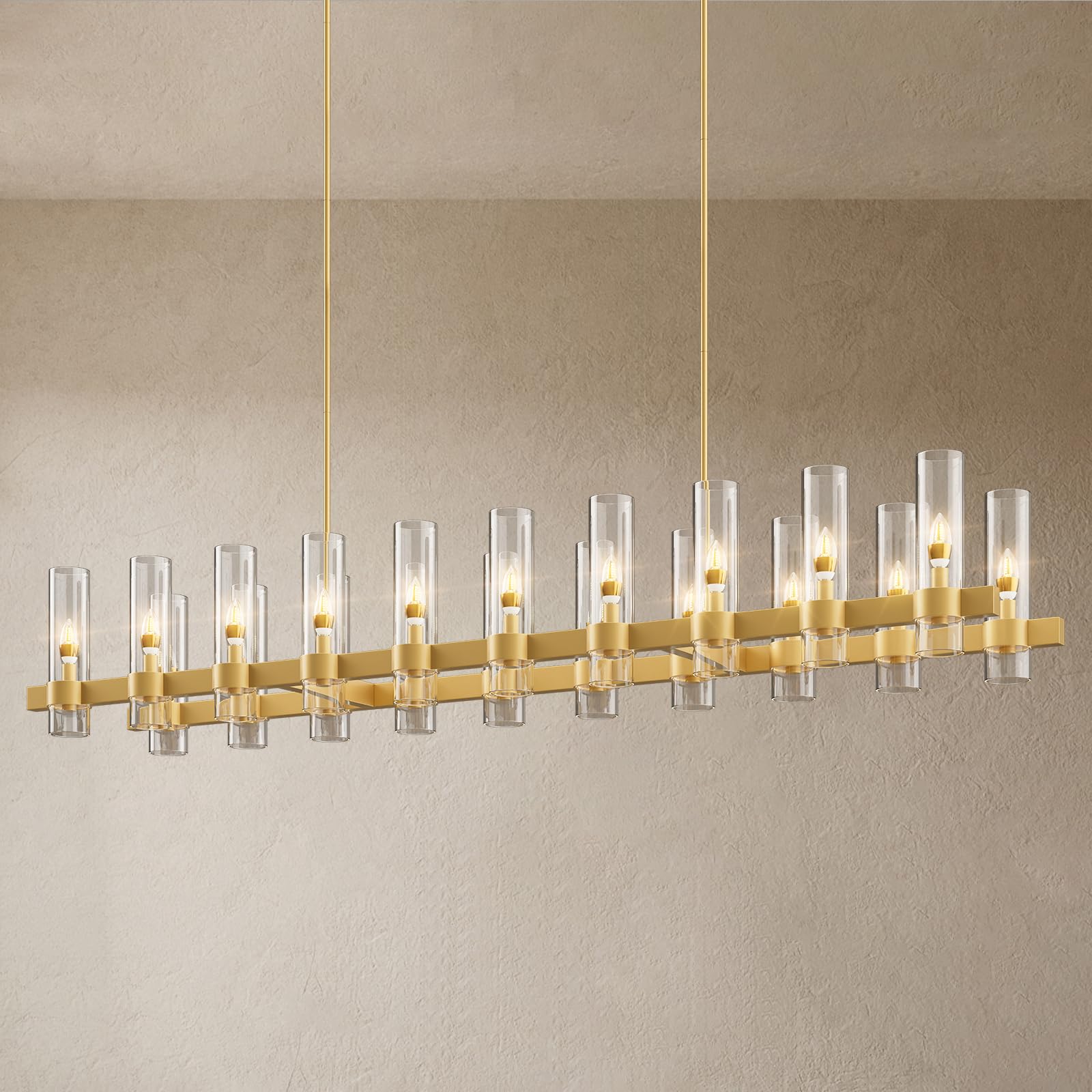 60 Inch Gold Chandelier, Wagon Wheel Chandelier with Glass Shade, 20 - Lights Large Round Modern Farmhouse High Ceiling Pendant Lighting Fixture for Dining Room, Living Room, Kitchen, Foyer - Camilalamps - B0DDBS8RZN