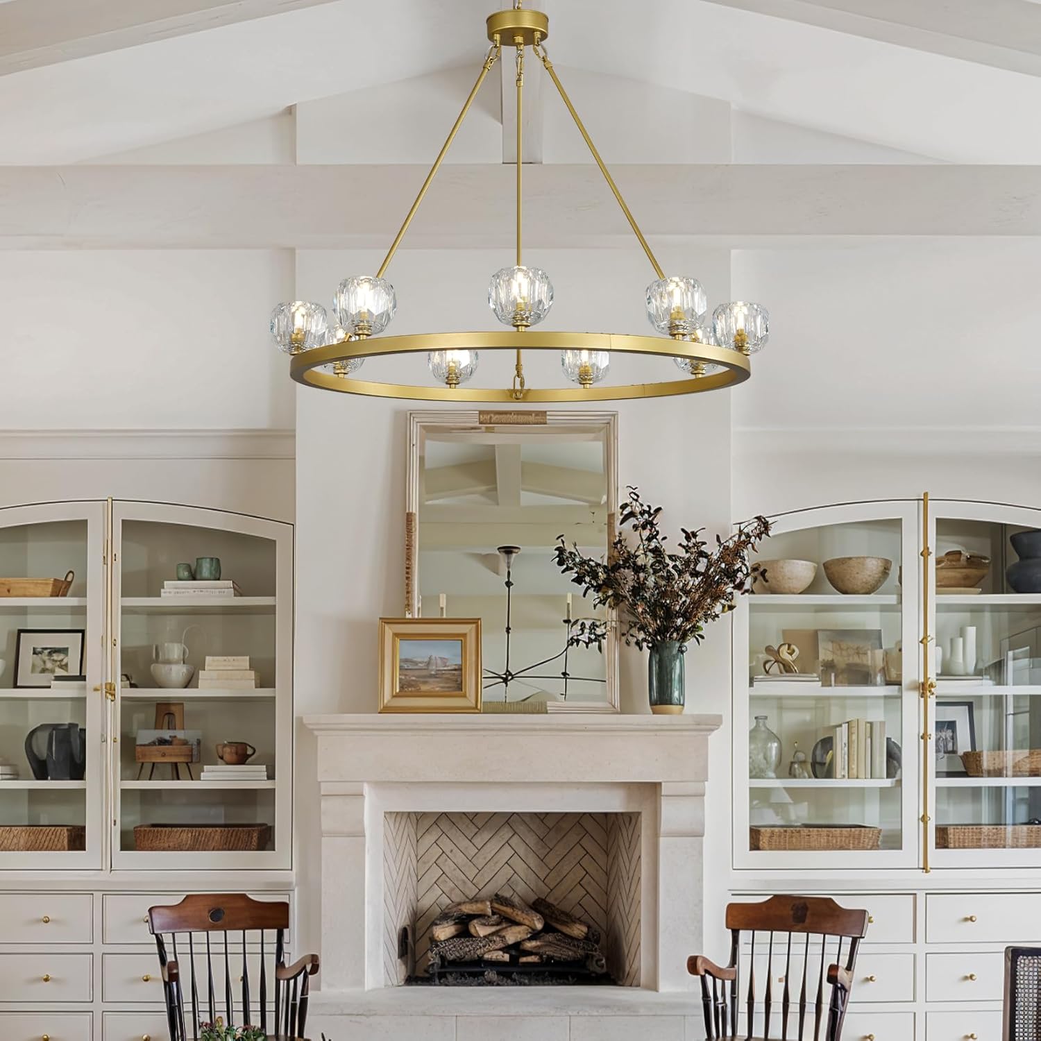 Gold Wagon Wheel Chandelier – 36" 9 - Light Crystal Fixture for Modern Homes - Camilalamps - CA-B0FDVZ41NC