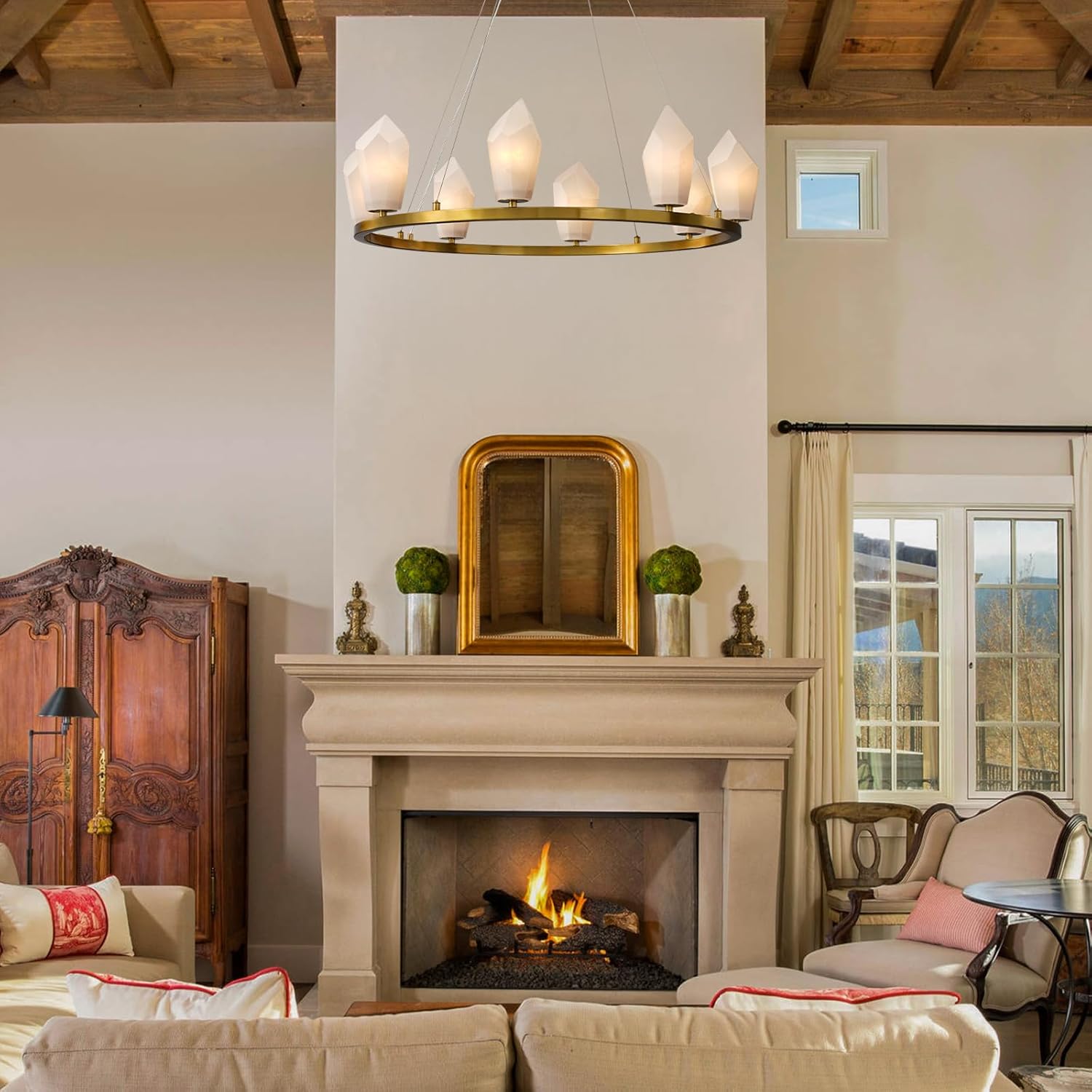 Alabaster 31.5" 8 - Light Round Gold Chandelier with Adjustable Height - Camilalamps - CA-B0FPM48MDF