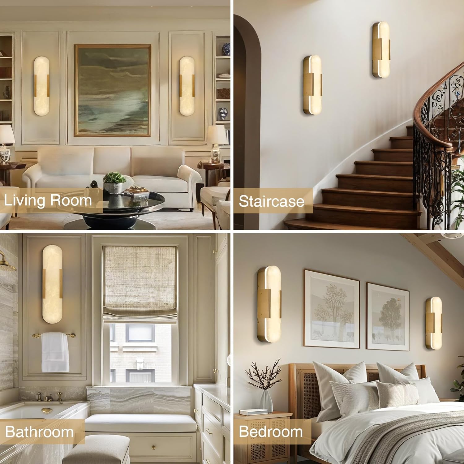 Luxury Alabaster Brass Wall Sconce Set of Two - Camilalamps - CA-B0CDP1MH17