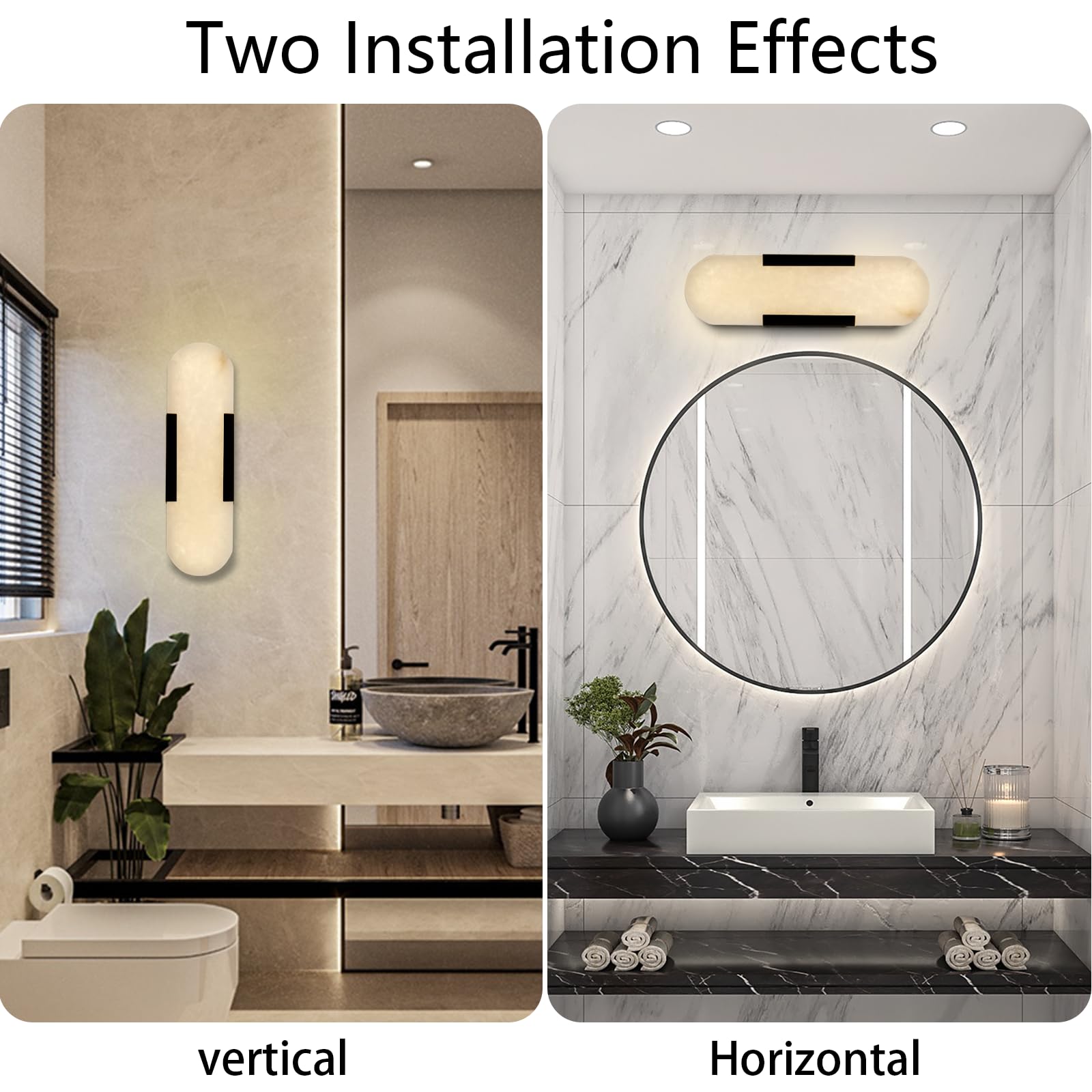 19.7'' Wall Sconces Set of 2, Natural Alabaster Wall Light, Indoor Vanity Light Fixtures for Bathroom,Black Bedside Wall Lamp Perfect for Hallway, Living Room,Bedroom,Stairs(Gift Bulb) - Camilalamps - B0CHYF9LZM