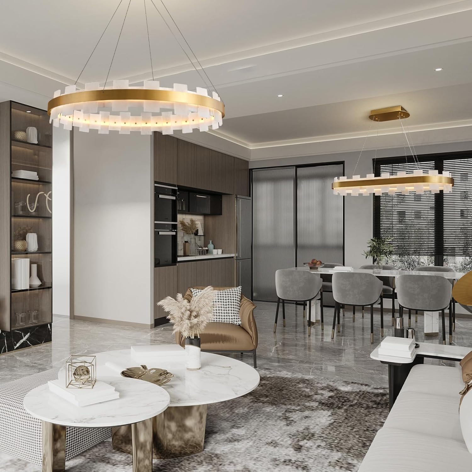 Luxury Adjustable Rectangle Alabaster Chandelier 37.4" Modern Ceiling Light - Camilalamps - CA-B0FNR1PXTZ