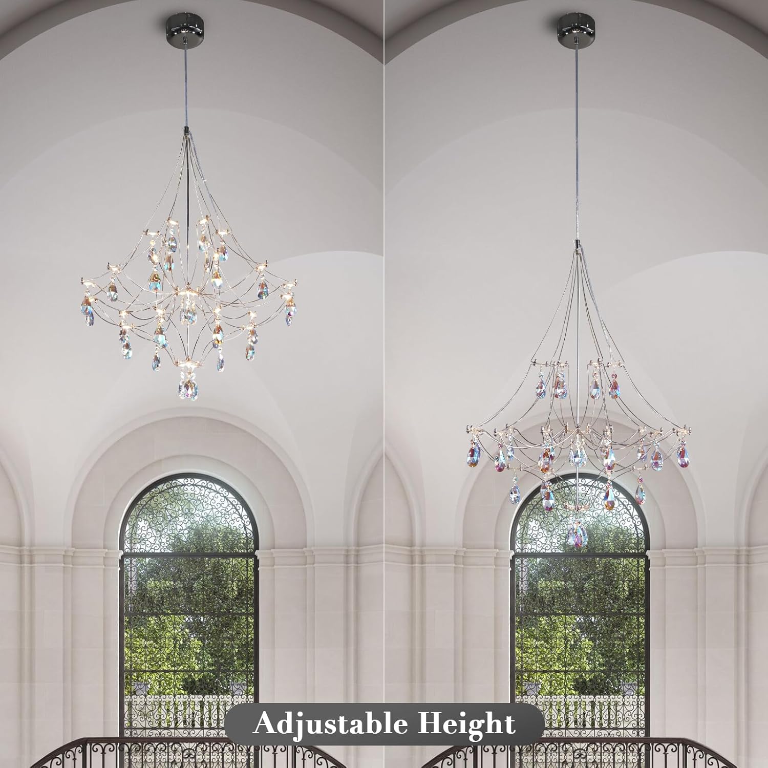 Silver Crystal Round Chandelier 23.6" Modern Luxury Raindrop Light - Camilalamps - CA-B0FPM692SF