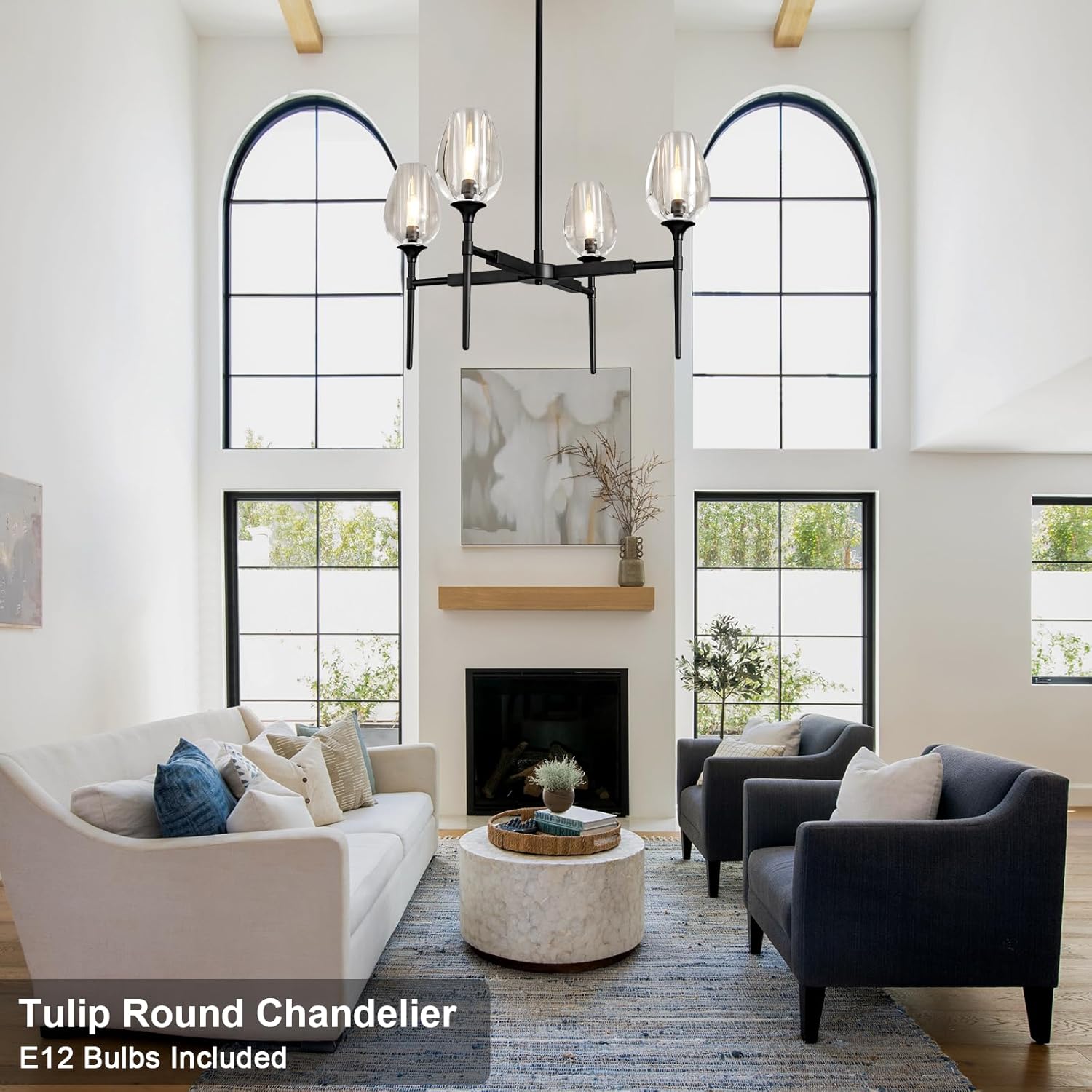 Crystal Black Adjustable 28" Tulip Pendant Chandelier with 4 Lights - Camilalamps - CA-B0DFPYKG3X