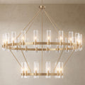 60 Inch Gold Chandelier, Wagon Wheel Chandelier with Glass Shade, 20 - Lights Large Round Modern Farmhouse High Ceiling Pendant Lighting Fixture for Dining Room, Living Room, Kitchen, Foyer - Camilalamps - B0D3C6WLFH