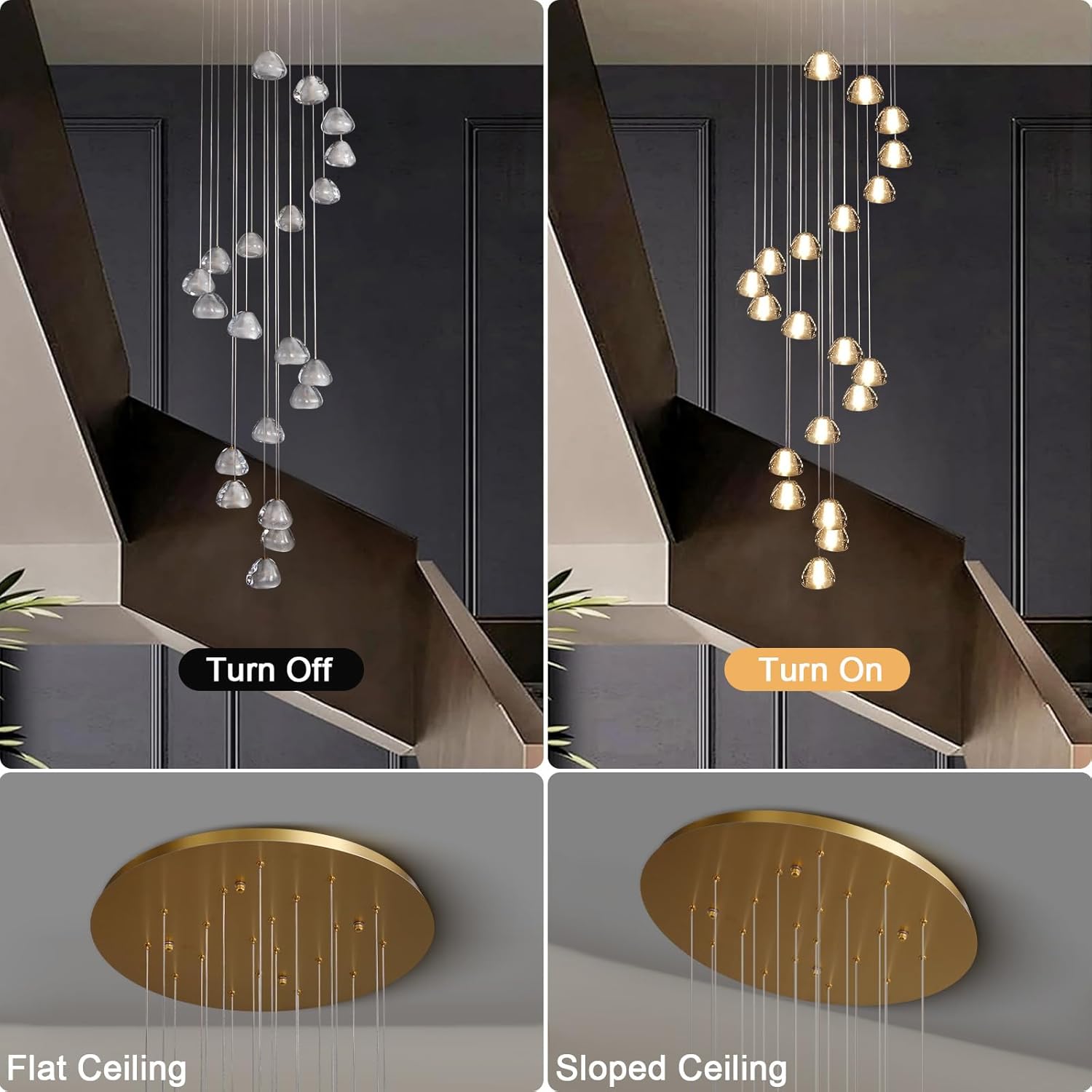 20 - Light Gold Crystal Staircase Chandelier with Adjustable Height - Camilalamps - CA-B0FMP2SYC6