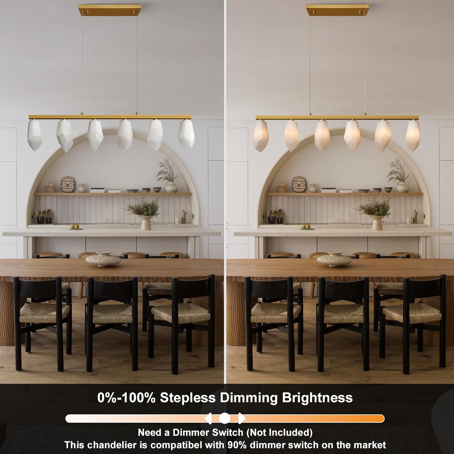 Elegant Gold Alabaster 6 - Light Linear Chandelier for Dining - Camilalamps - CA-B0FPM23N4B