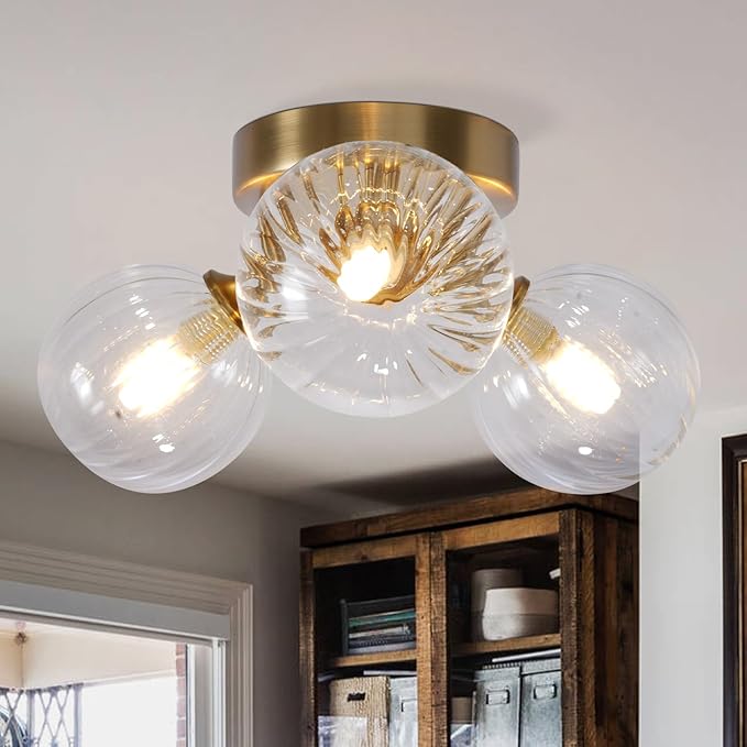 Bubble Ball Swirled Glass Chandelier 3 - Light Semi Flush Mount Ceiling Mid Century Light Fixture - Camilalamps - CA-B0FFMPX62H