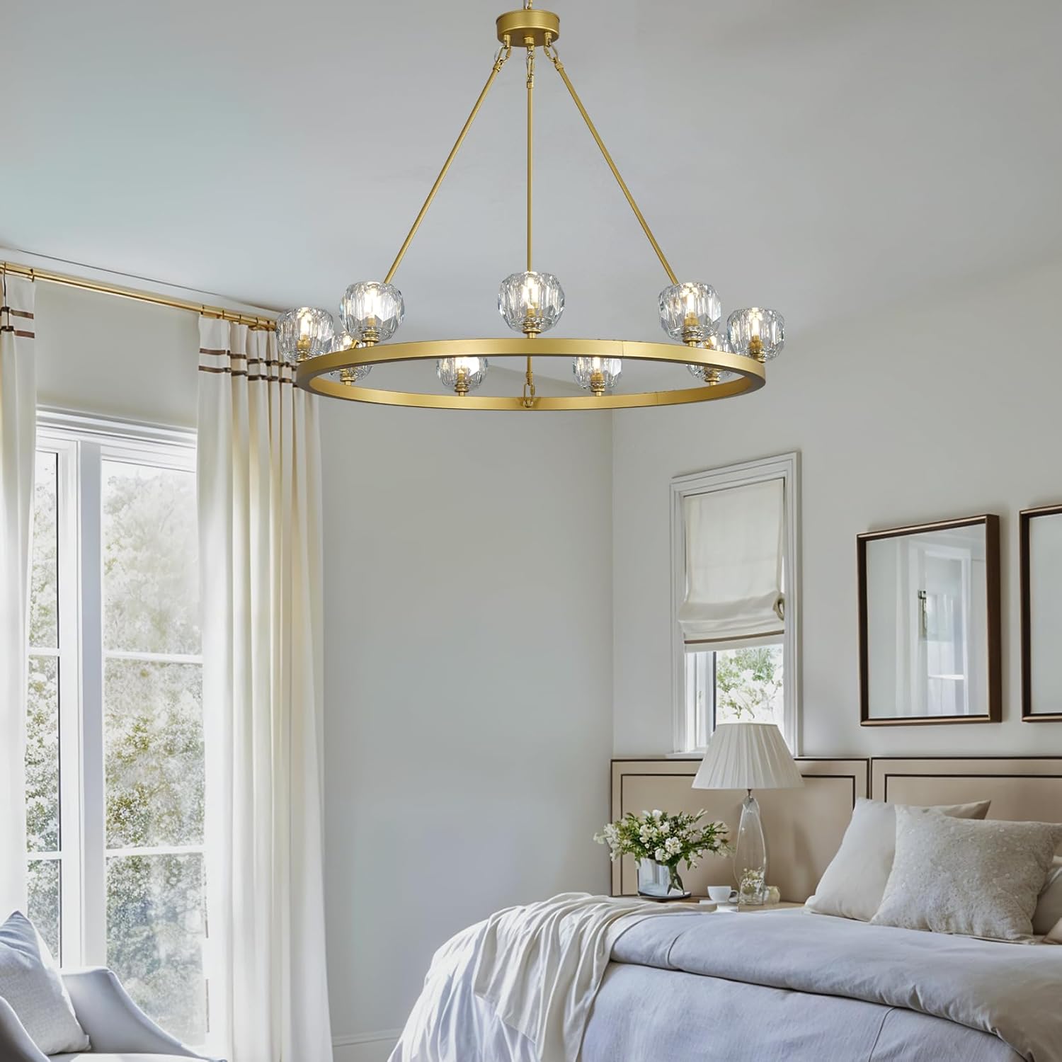 Gold Wagon Wheel Chandelier – 36" 9 - Light Crystal Fixture for Modern Homes - Camilalamps - CA-B0FDVZ41NC