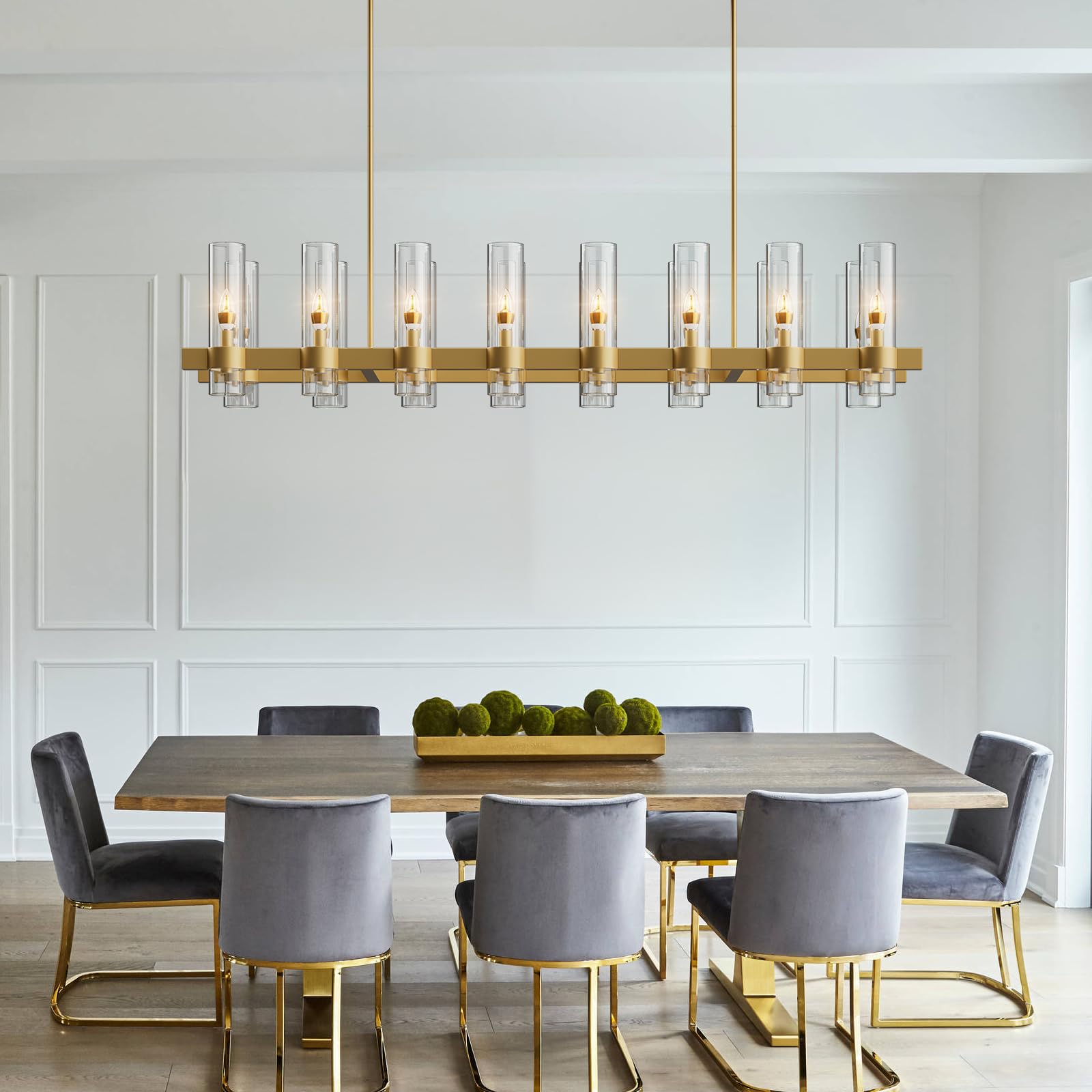 60 Inch Gold Chandelier, Wagon Wheel Chandelier with Glass Shade, 20 - Lights Large Round Modern Farmhouse High Ceiling Pendant Lighting Fixture for Dining Room, Living Room, Kitchen, Foyer - Camilalamps - B0CNRHR35D