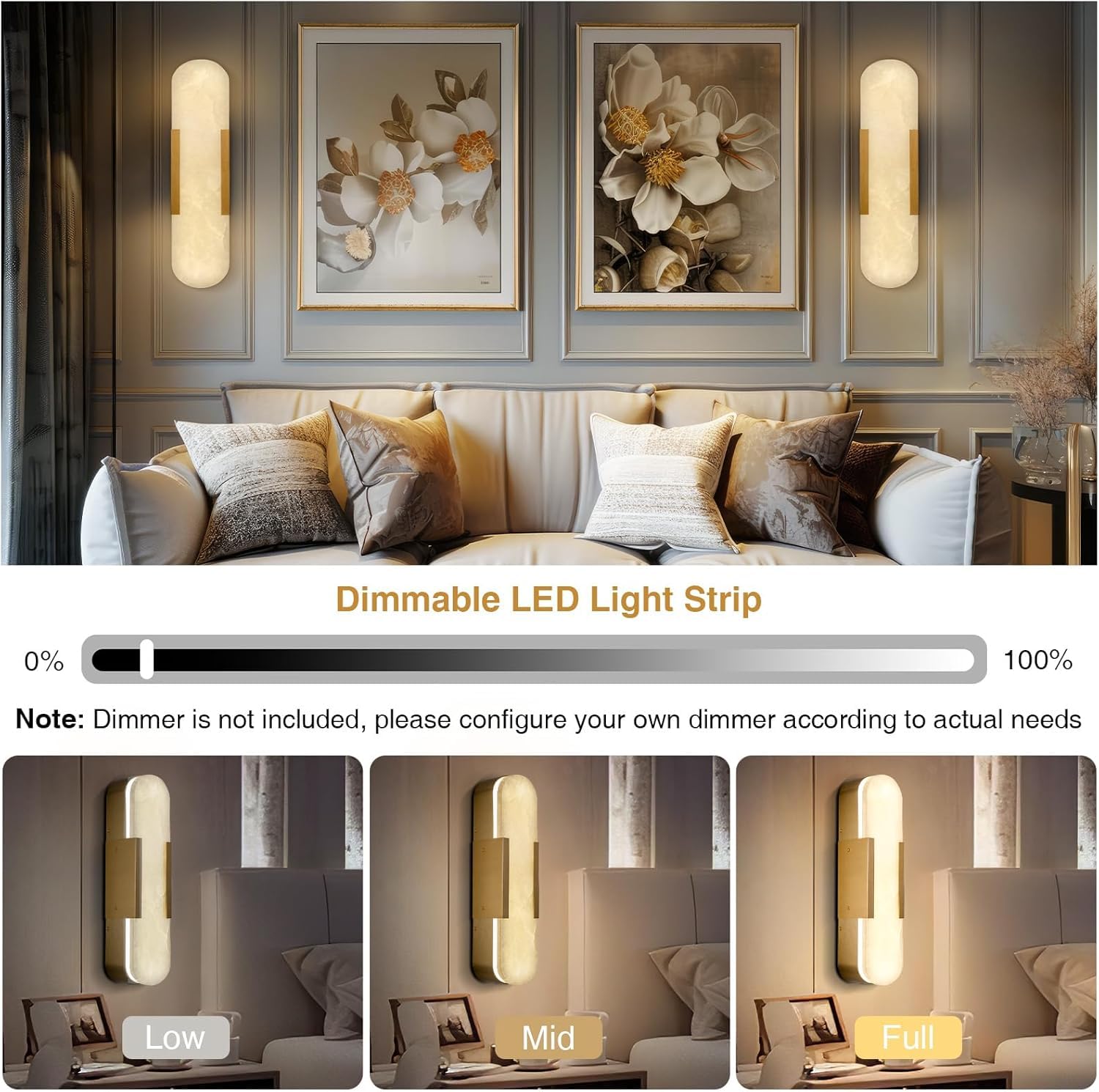 19.7'' Wall Sconces Set of 2, Natural Alabaster Wall Light, Indoor Vanity Light Fixtures for Bathroom,Black Bedside Wall Lamp Perfect for Hallway, Living Room,Bedroom,Stairs(Gift Bulb) - Camilalamps - B0CHYF9LZM