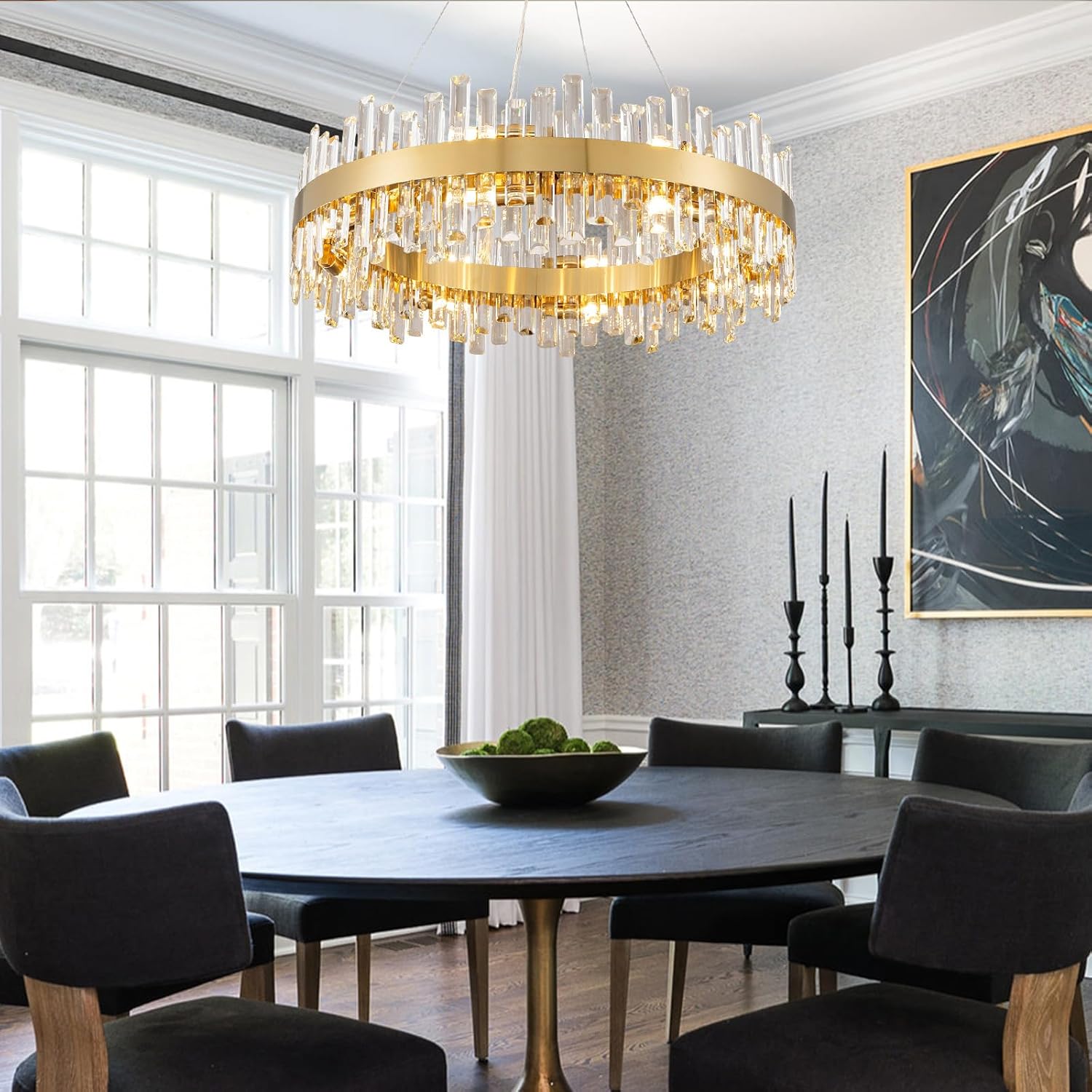 Luxurious 16 - Light Brass Gold Crystal Chandelier – Modern Round 2‑Tier Design - Camilalamps - CA-B0CT8PPWB7