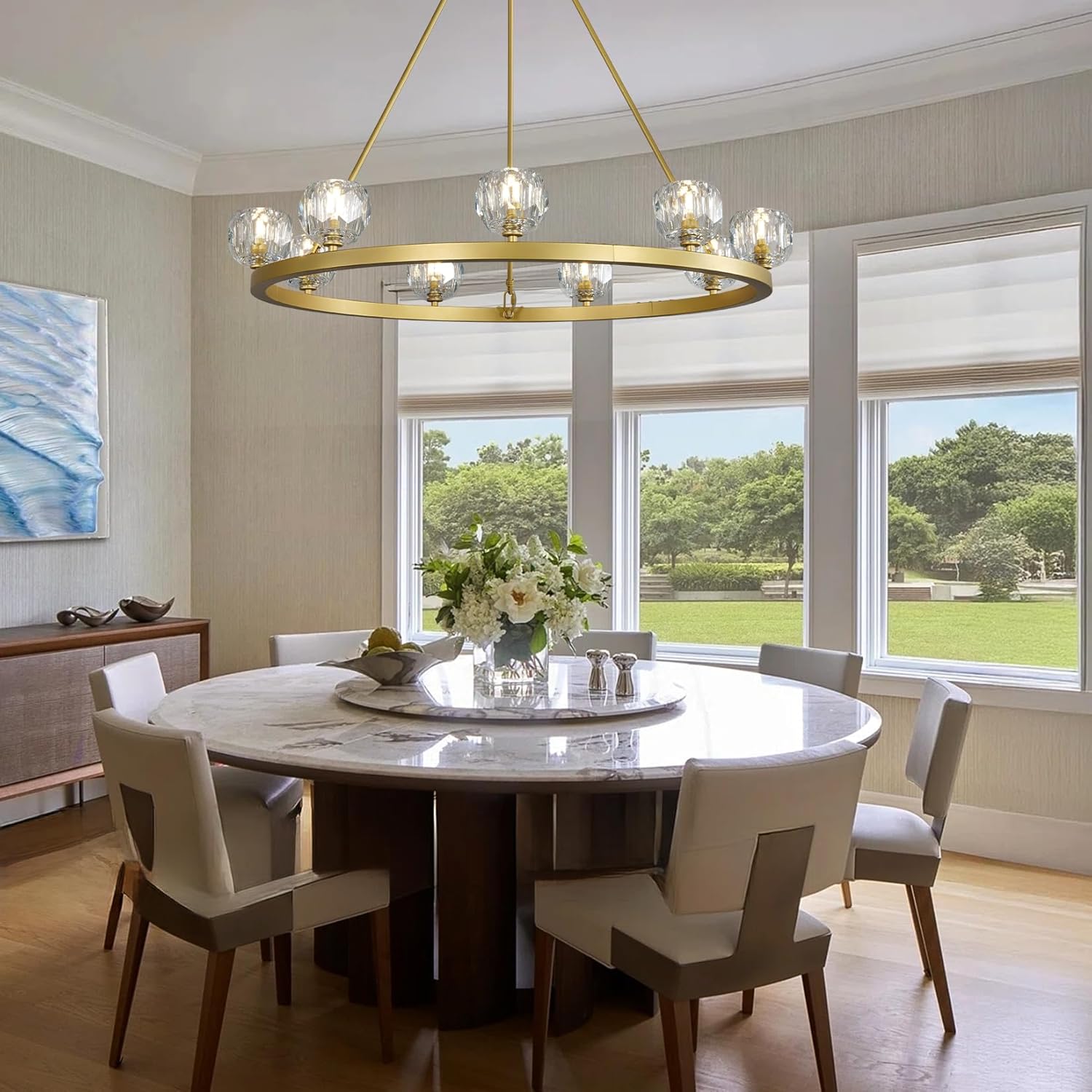 Gold Wagon Wheel Chandelier – 36" 9 - Light Crystal Fixture for Modern Homes - Camilalamps - CA-B0FDVZ41NC