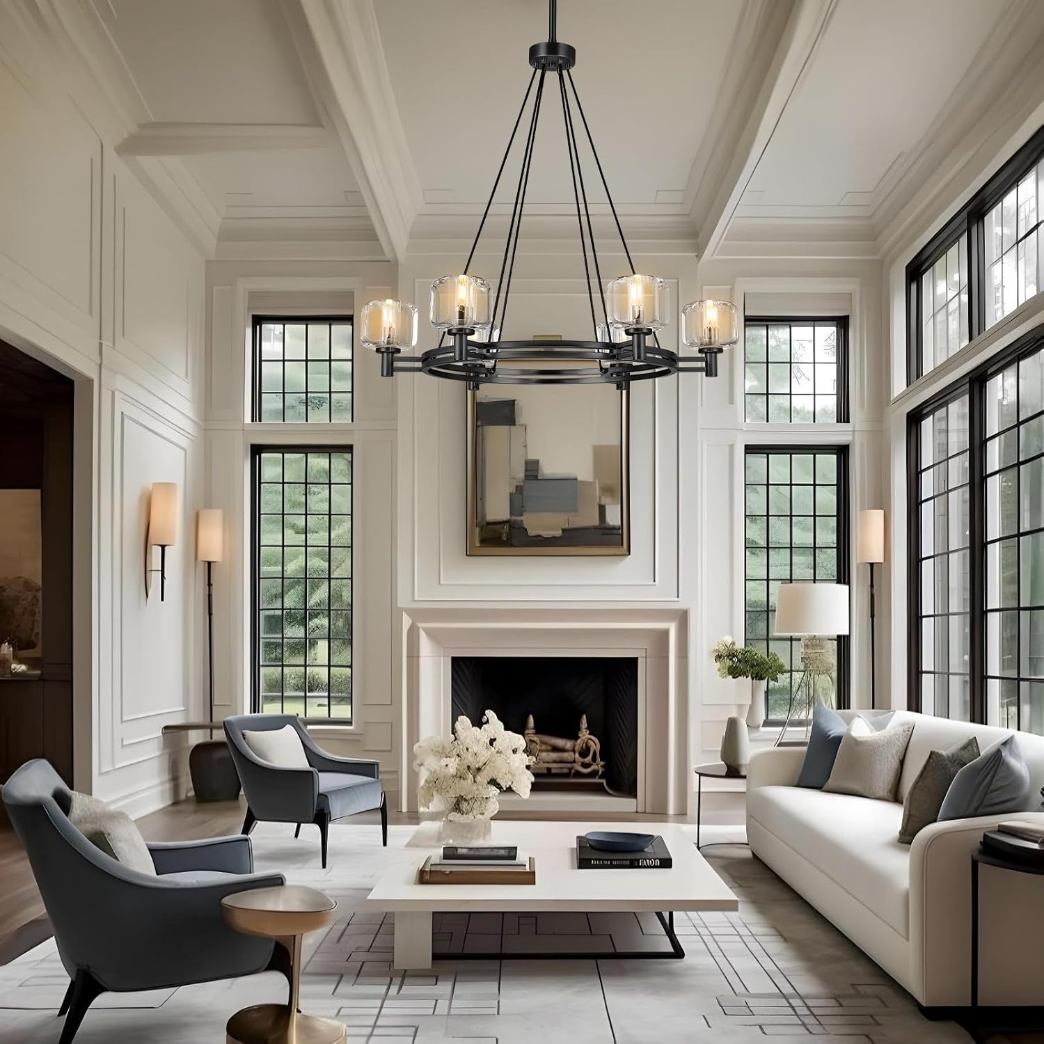 Black Round 36" K9 Crystal Chandelier with Adjustable Height - Camilalamps - CA-B0F28LX3LG