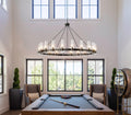 60 Inch Gold Chandelier, Wagon Wheel Chandelier with Glass Shade, 20 - Lights Large Round Modern Farmhouse High Ceiling Pendant Lighting Fixture for Dining Room, Living Room, Kitchen, Foyer - Camilalamps - B0CNRHR35D