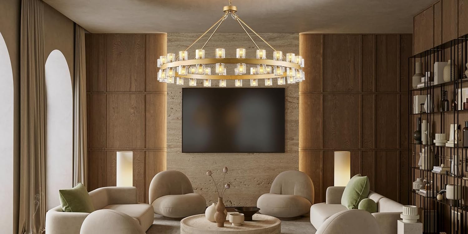 Gold 48‑Inch Wagon Wheel Chandelier with 48 Crystal Lights - Camilalamps - CA-B0DN9CZHJS