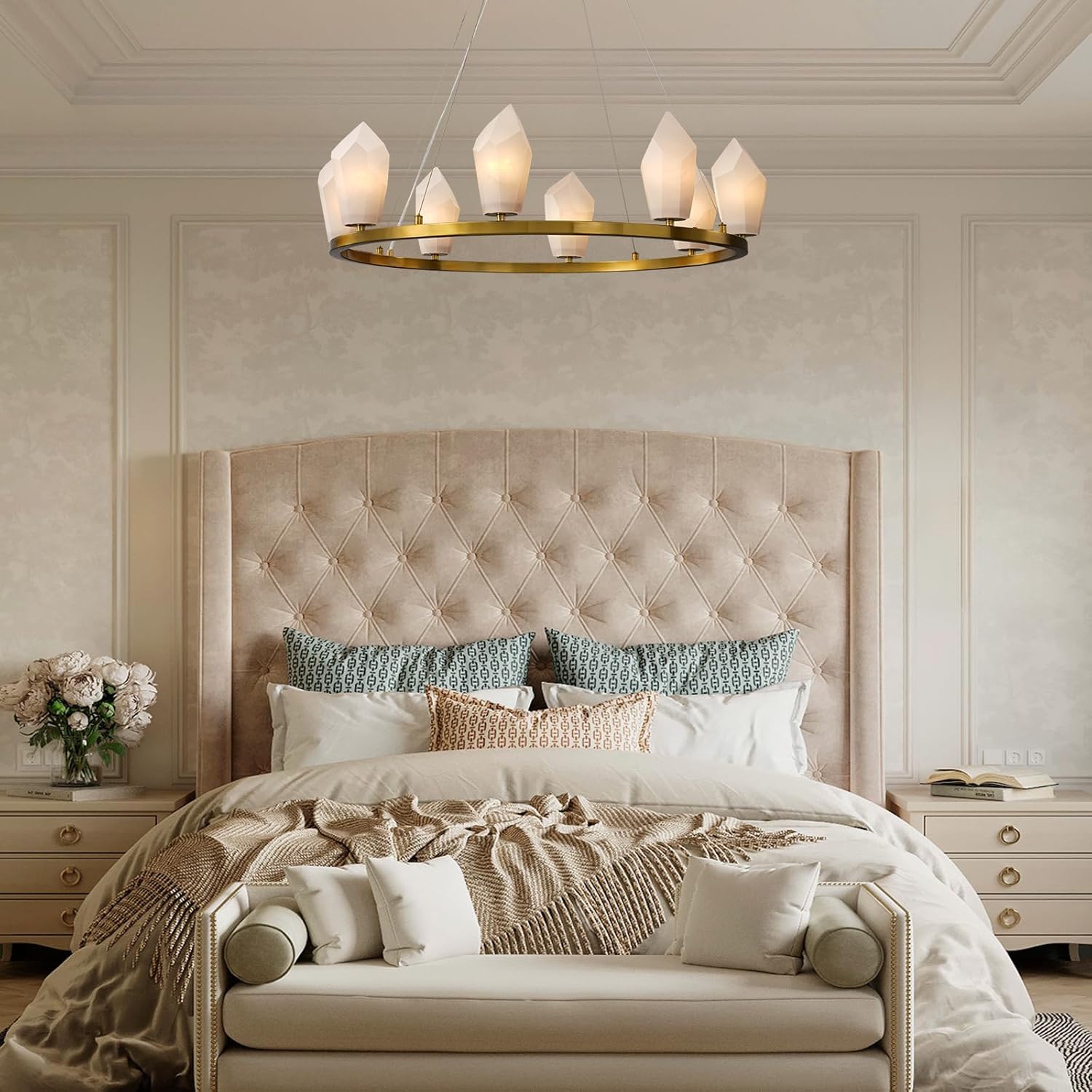 Alabaster 31.5" 8 - Light Round Gold Chandelier with Adjustable Height - Camilalamps - CA-B0FPM48MDF