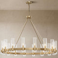 60 Inch Gold Chandelier, Wagon Wheel Chandelier with Glass Shade, 20 - Lights Large Round Modern Farmhouse High Ceiling Pendant Lighting Fixture for Dining Room, Living Room, Kitchen, Foyer - Camilalamps - B0CNRHWRKS