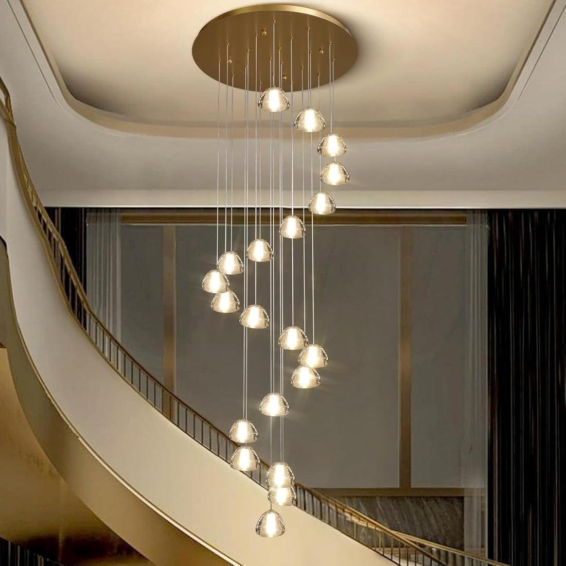 20 - Light Gold Crystal Staircase Chandelier with Adjustable Height - Camilalamps - CA-B0FMP2SYC6