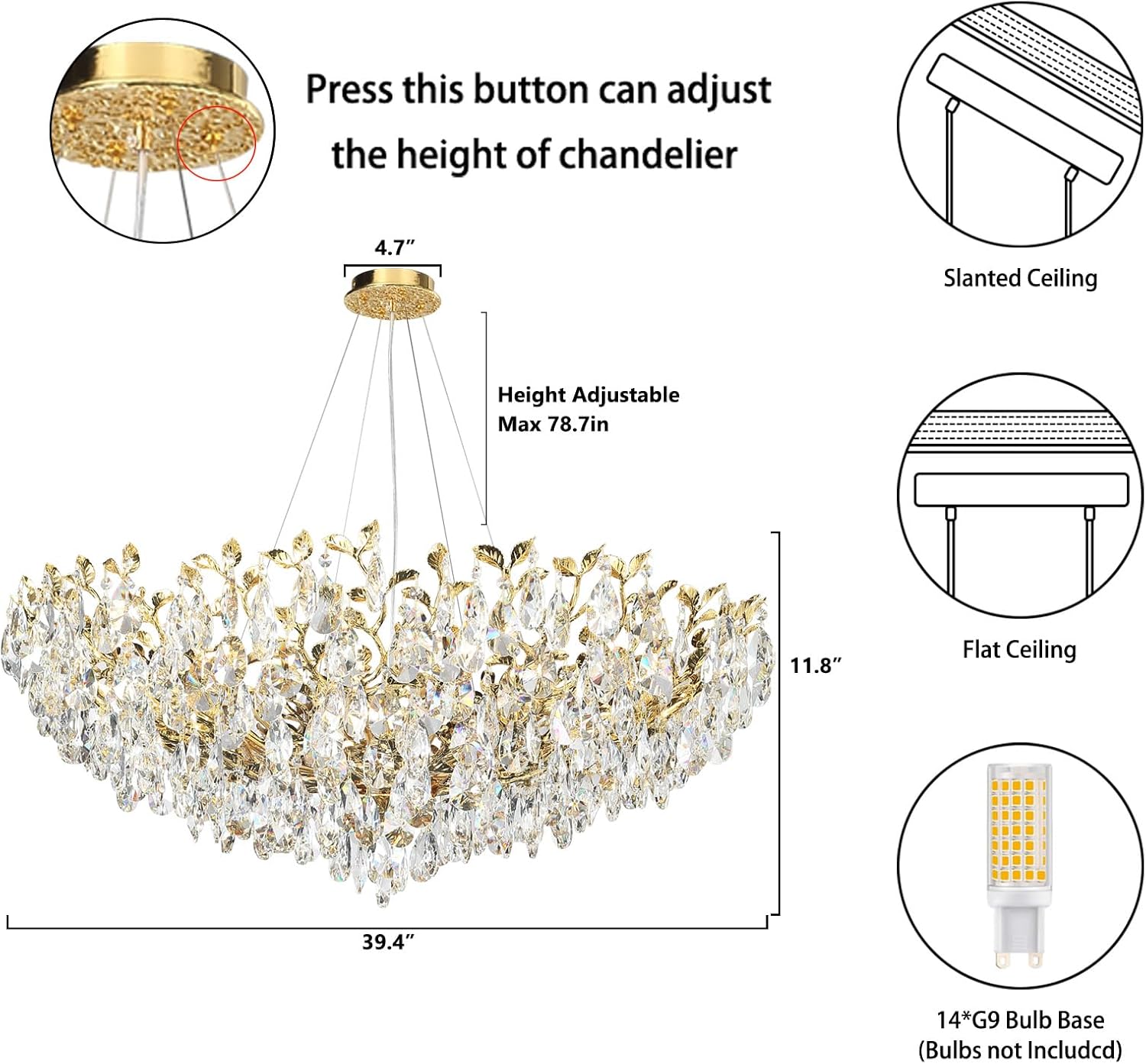 Gold Modern Crystal Tree Branch Leaf Chandelier for Home - Camilalamps - CA-B0CRKSZYYL