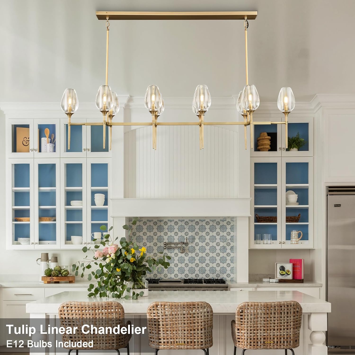 Modern Crystal Chandelier 10 Lights Brass 65in Gold Rectangle K9 Pendant Light - Camilalamps - CA-B0DNYR2879