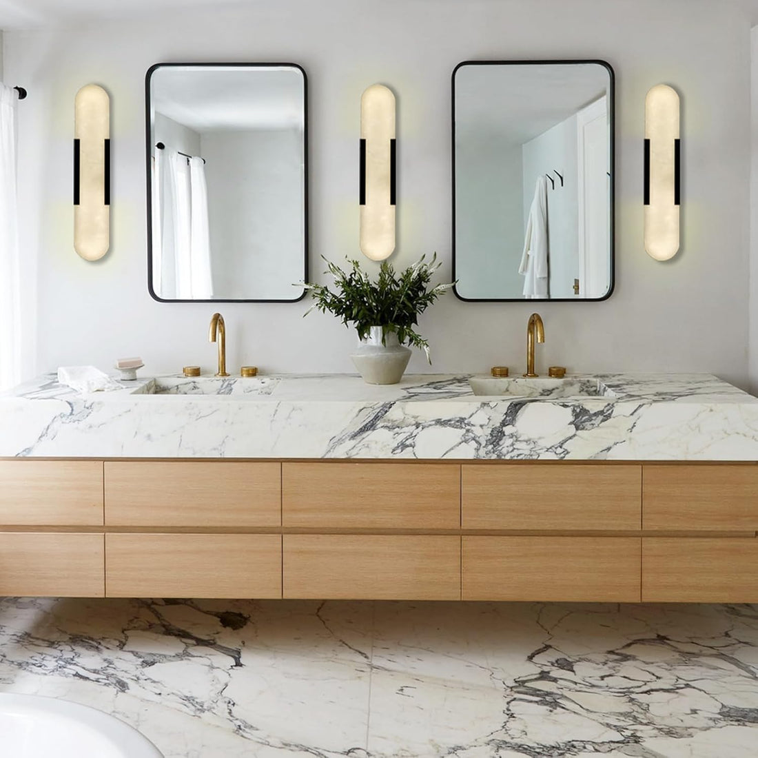 Elegant Black Alabaster Marble Wall Sconce Set of 2 - Camilalamps - CA-B0D83CDMCY