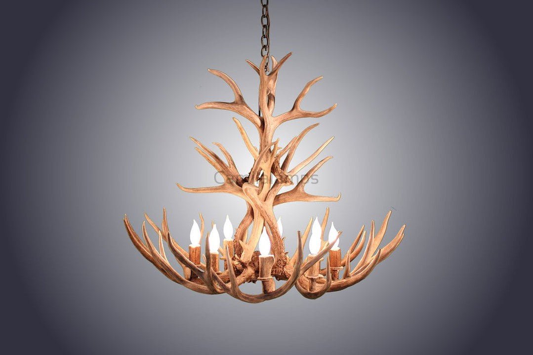 8 Light Reagan Tall Mule Deer Antler Chandelier 36"H - Camilalamps - CAA - 1Z0016