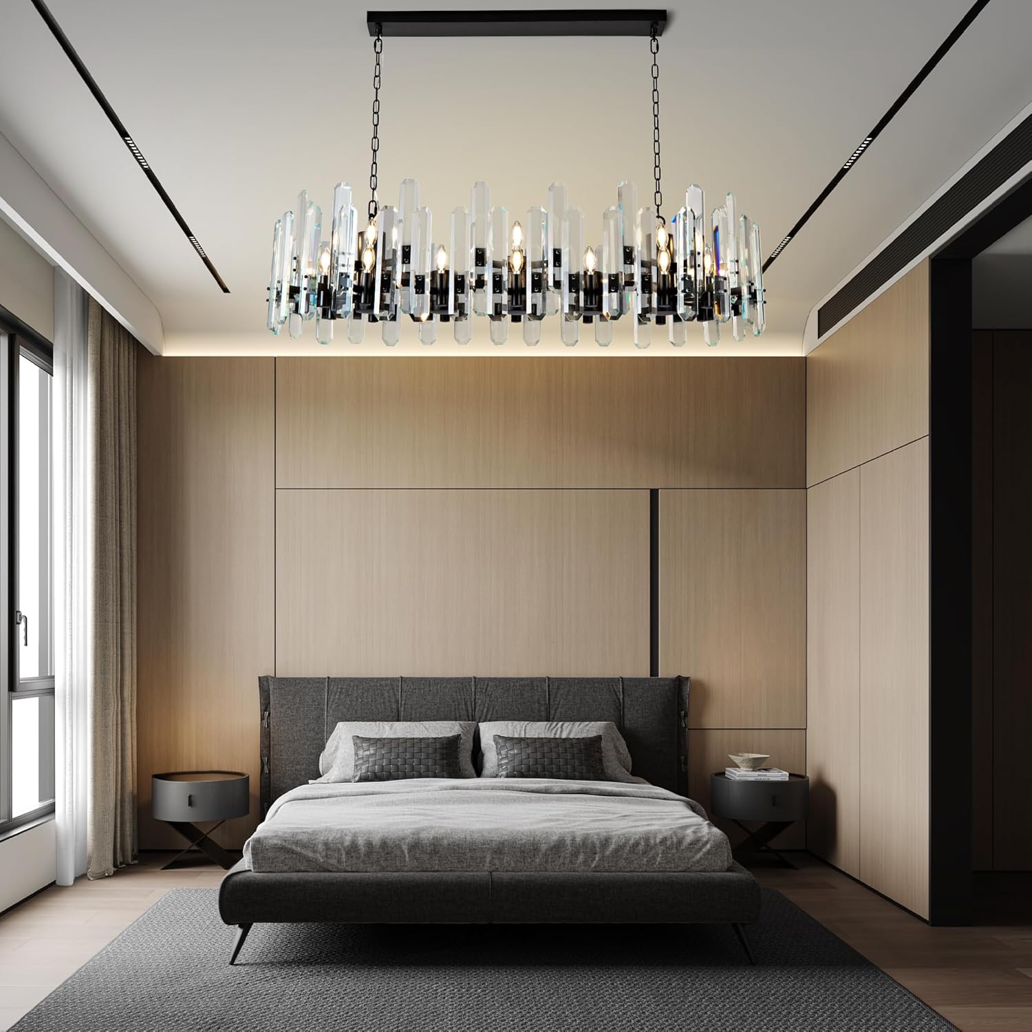 Luxury 54" Black Rectangular Crystal Chandelier with Adjustable Chain - Camilalamps - CA-B0FJFSTY2S