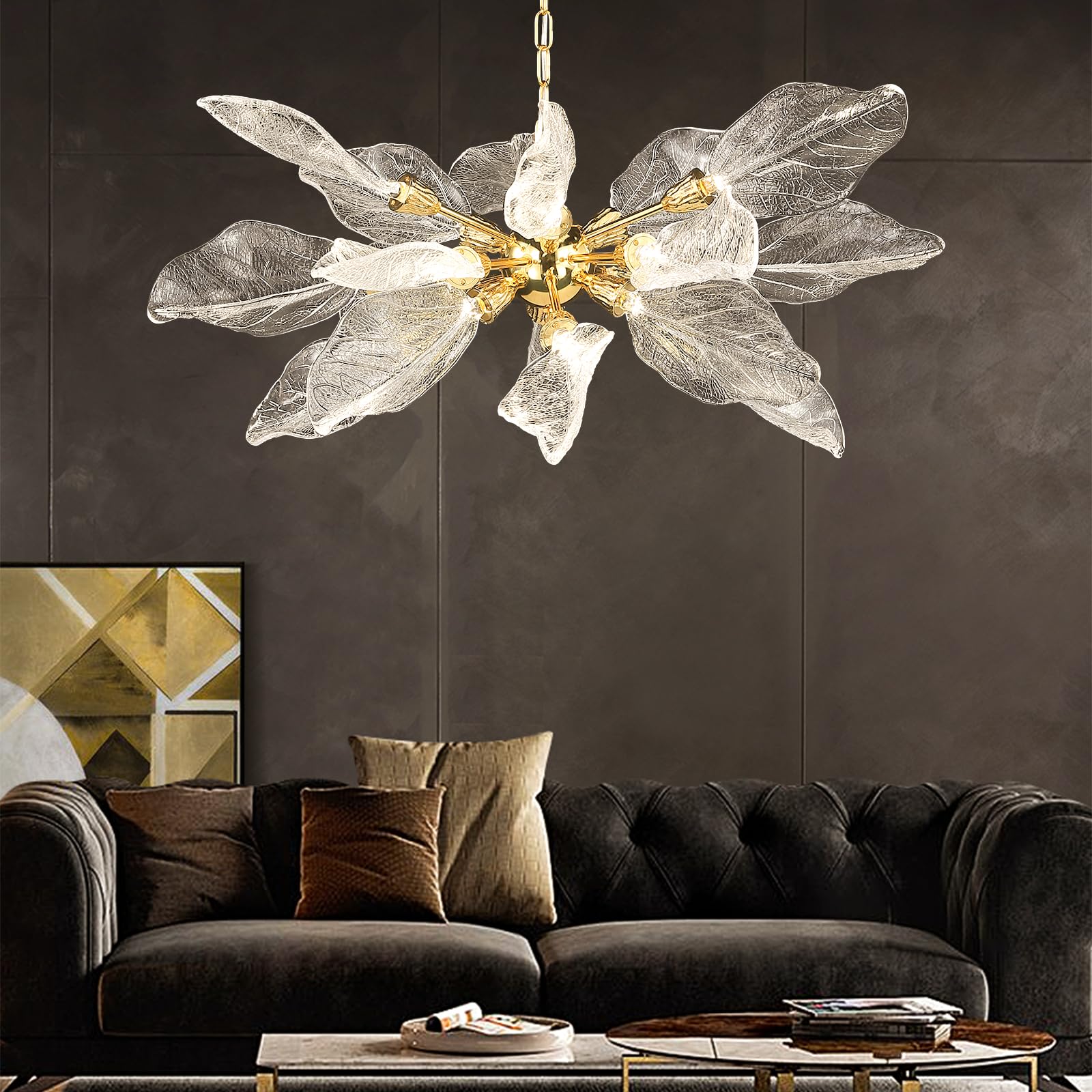 Modern Chandelier D23'' Leaf Light Fixture for Dining Room, Bedroom, Living Room, Foyer - LED Chandelier Over Table