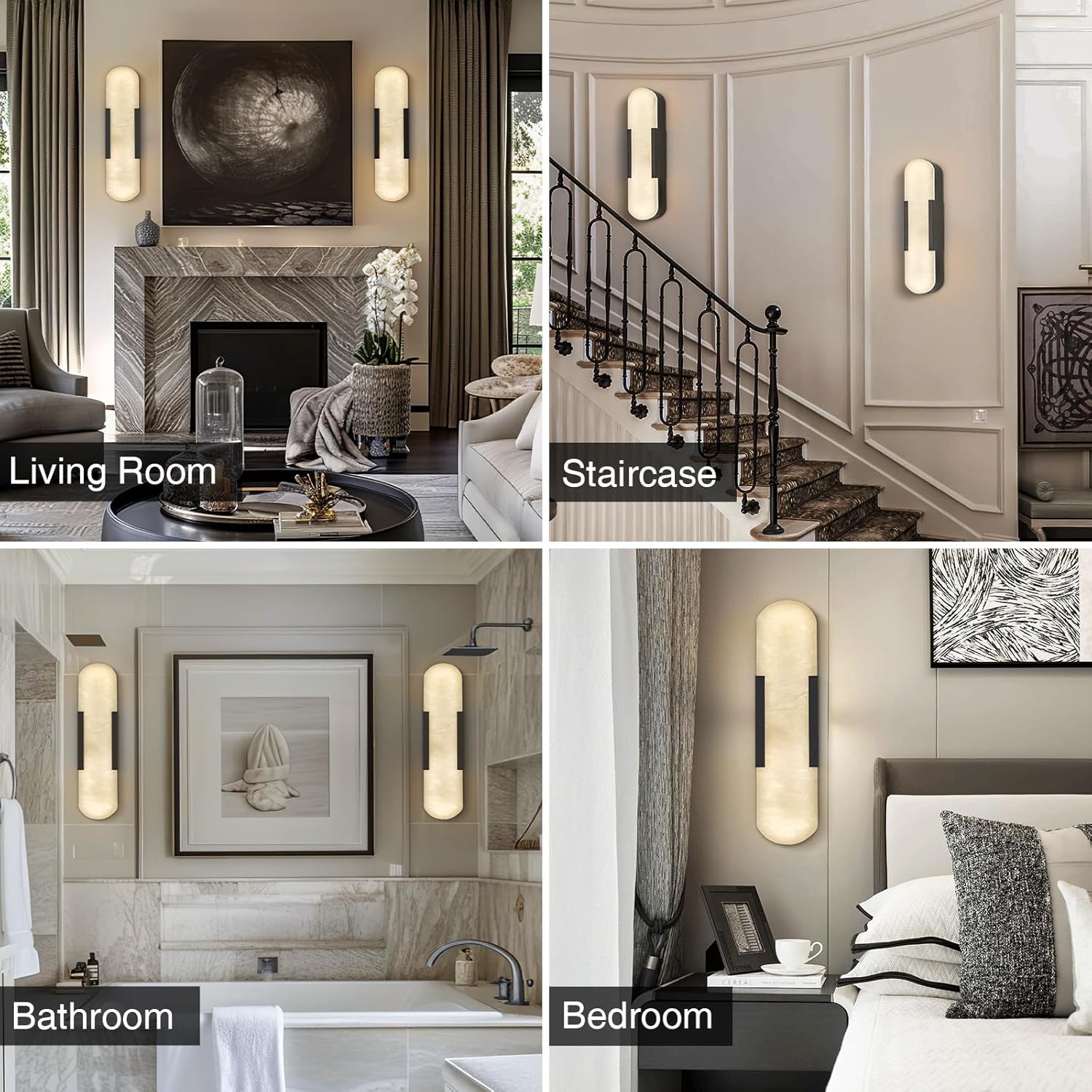 Elegant Black Alabaster Marble Wall Sconce Set of 2 - Camilalamps - CA-B0D83CDMCY