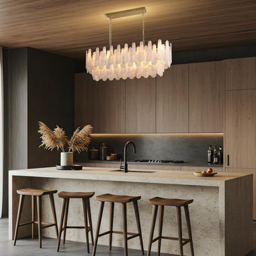Luxury Modern Alabaster Brass Rectangle Chandelier with Adjustable Height - Camilalamps - CA-B0FHQDKLKH