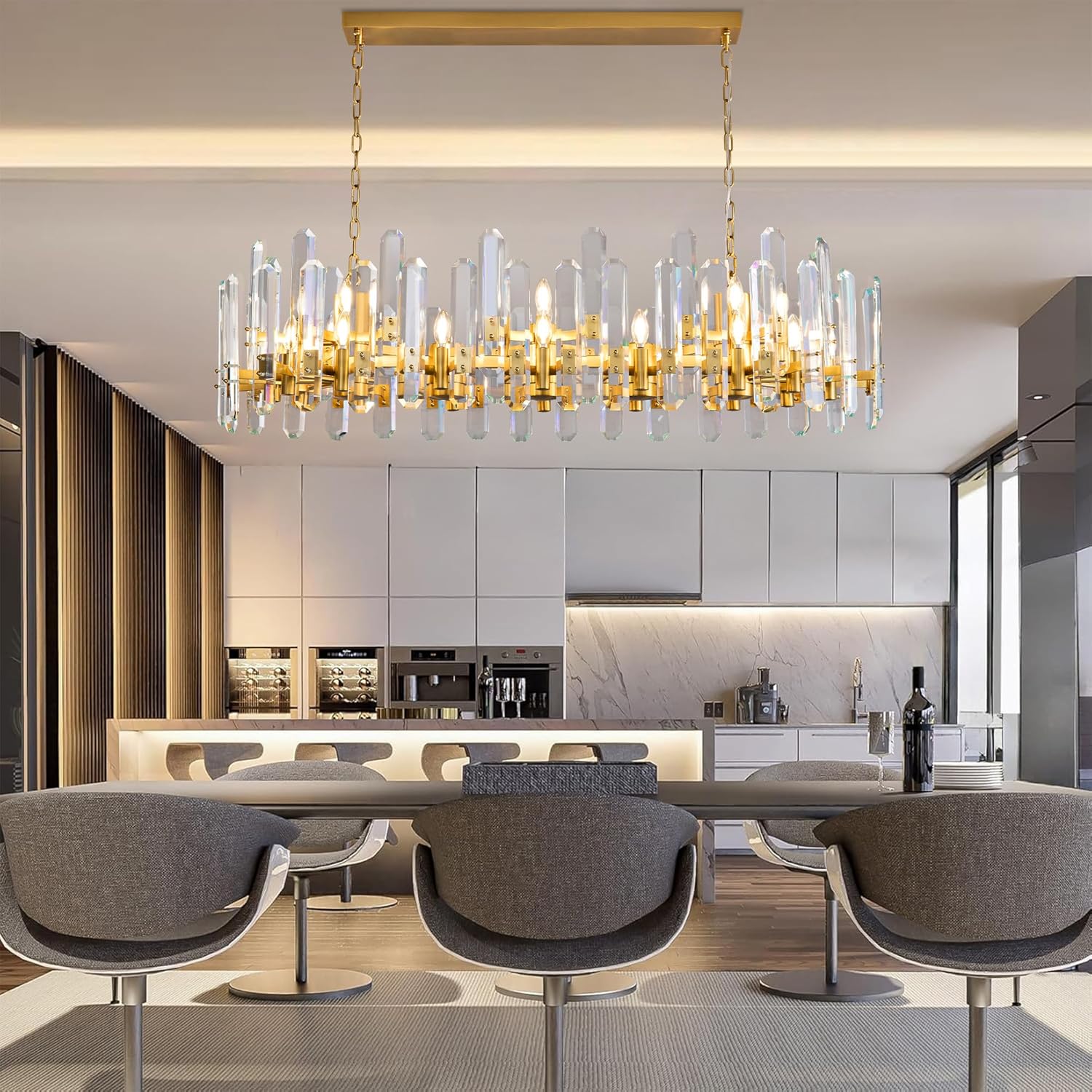 Luxury 54" Gold Crystal Chandelier – 24 Light Rectangular Fixture for Dining & Living Rooms - Camilalamps - CA-B0FJFZYLSB