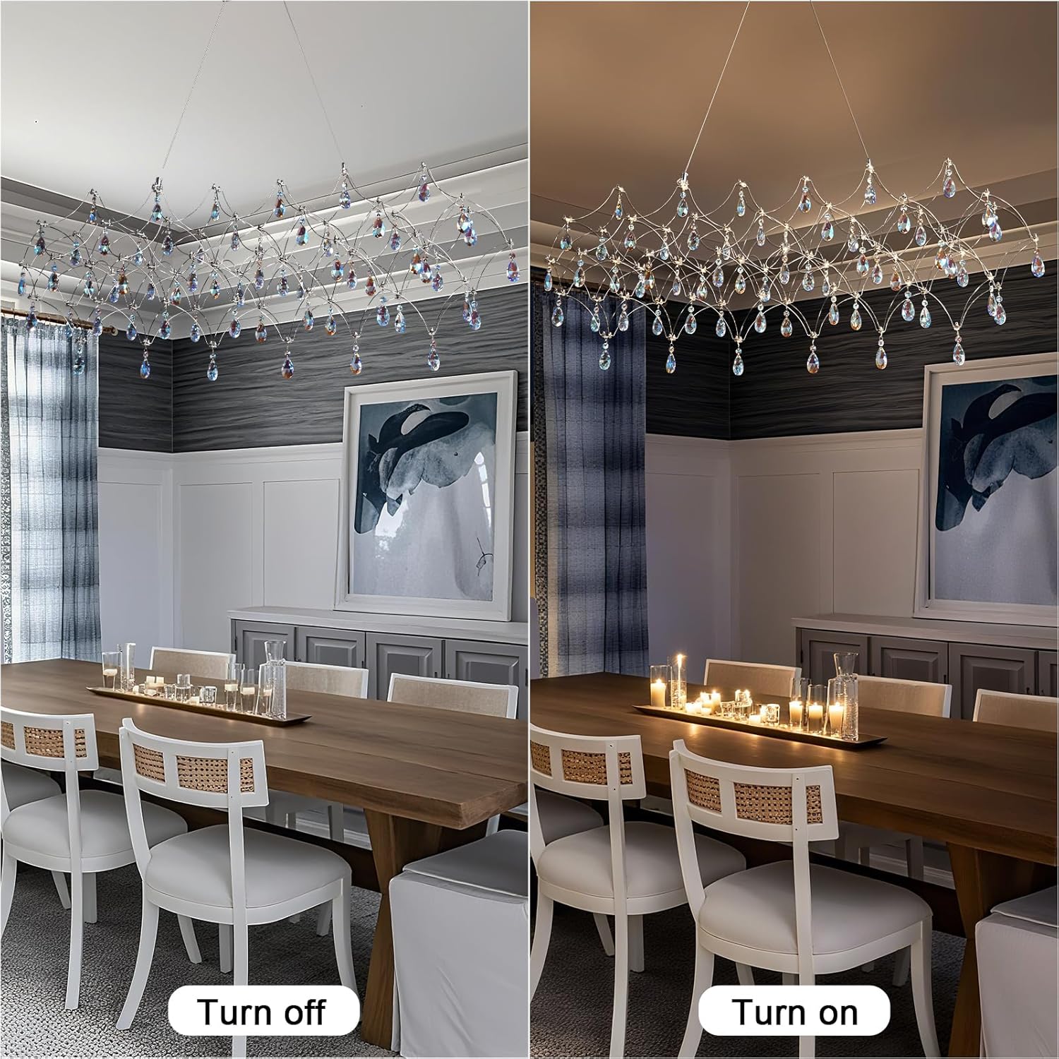 Large Silver Rectangle Crystal Chandelier 49.2" Modern Luxury Raindrop Light - Camilalamps - CA-B0FPM4W27R