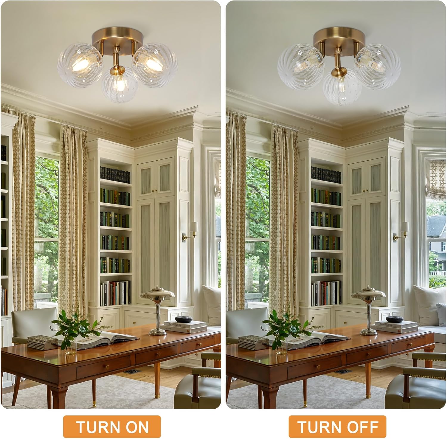 Bubble Ball Swirled Glass Chandelier 3 - Light Semi Flush Mount Ceiling Mid Century Light Fixture - Camilalamps - CA-B0FFMPX62H